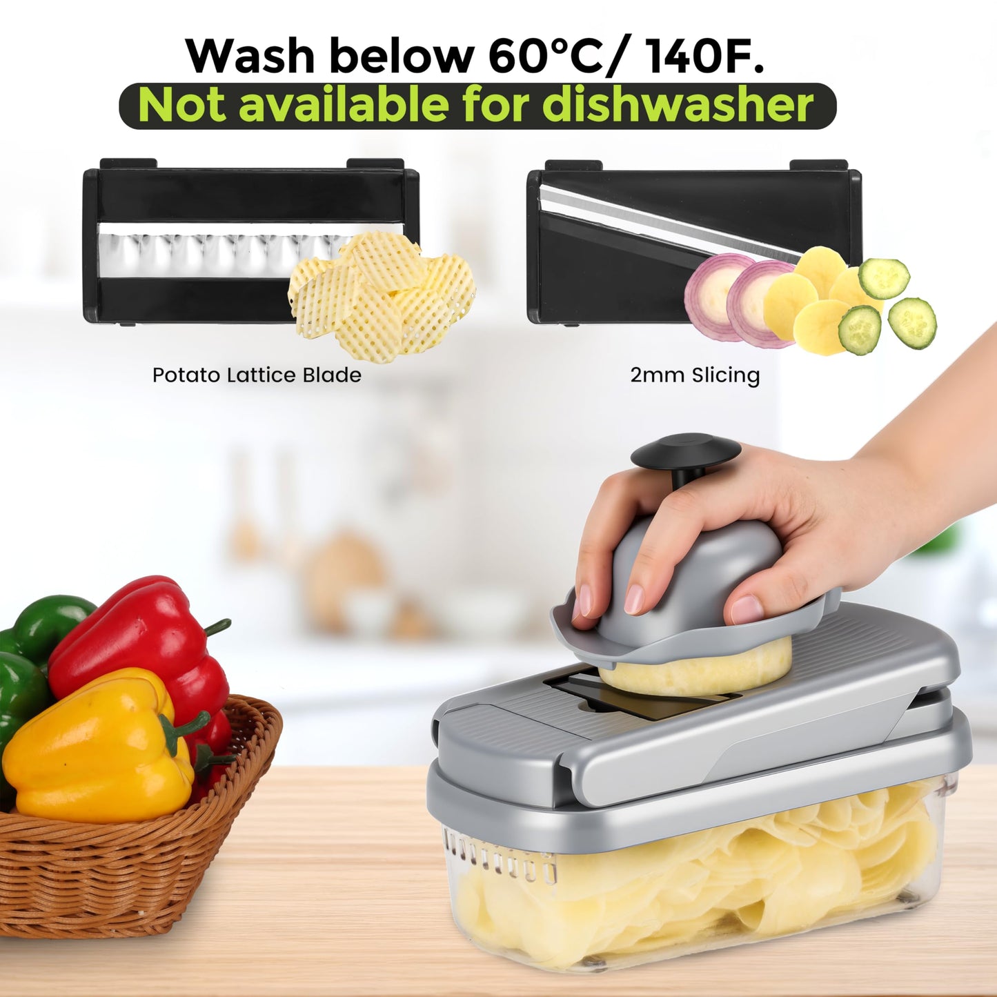Vegetable Chopper,12-in-1 Multifunctional Food Chopper,Professional Onion Chopper with 7 Blades,Vegetable Cutter with Container for Salad,Potato,Carrot,and Garlic Essential Kitchen Tool (Silver black)
