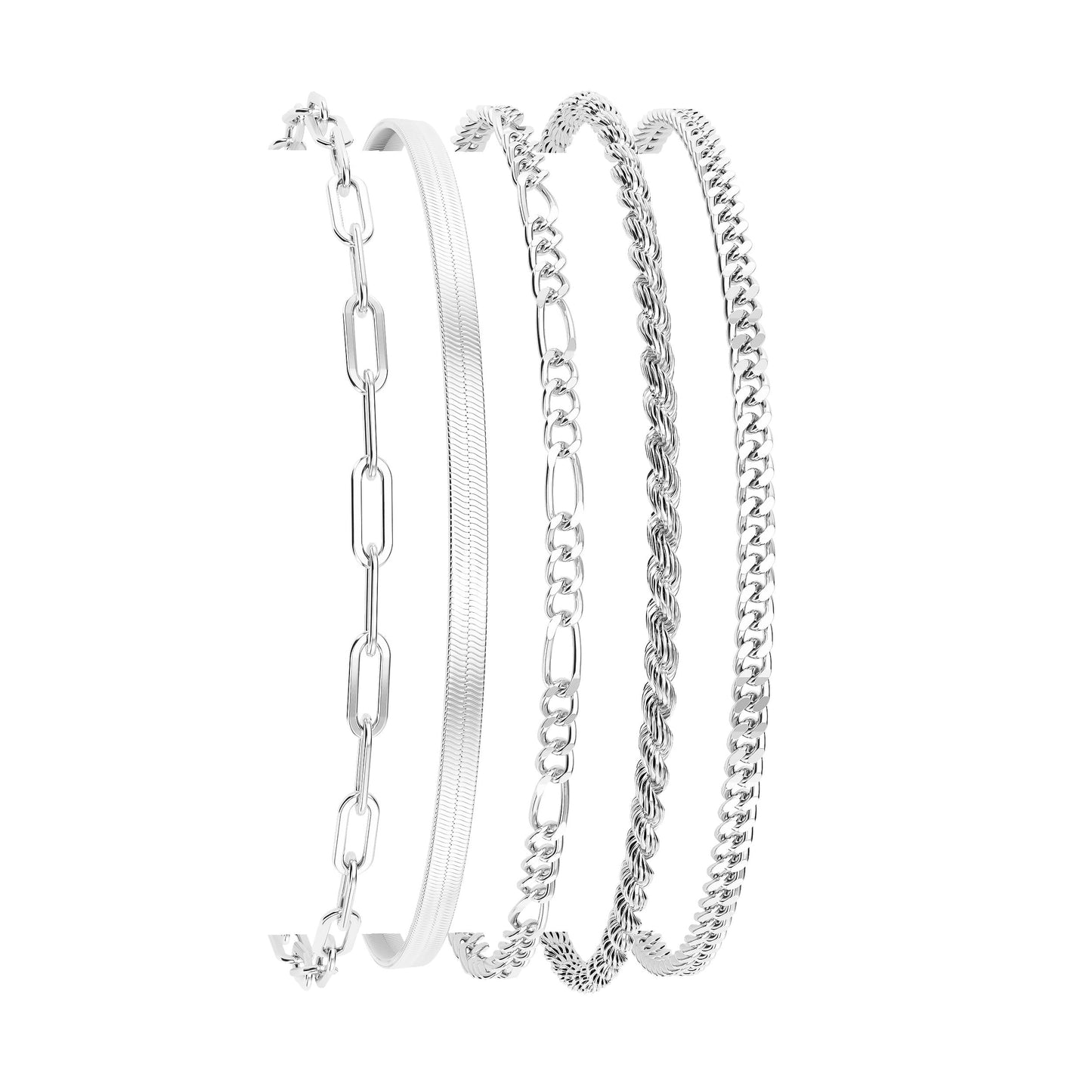 DEARMAY Silver Plated Bracelets for Women Dainty Silver Jewelry Sets for Trendy Stackable Paperclip Rope Snake Box Figaro Chain Bracelets Pack Costume Fashion Gifts for Womens