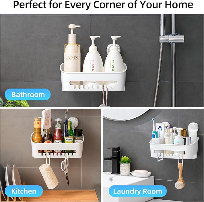 Shower Caddy Suction Cup Set - No-Drill Removable 3-Pack Organizer with Shower Shelf, Soap Dish, and Toothbrush Holder - Strong Suction, Waterproof, Ideal for Bathroom Organization