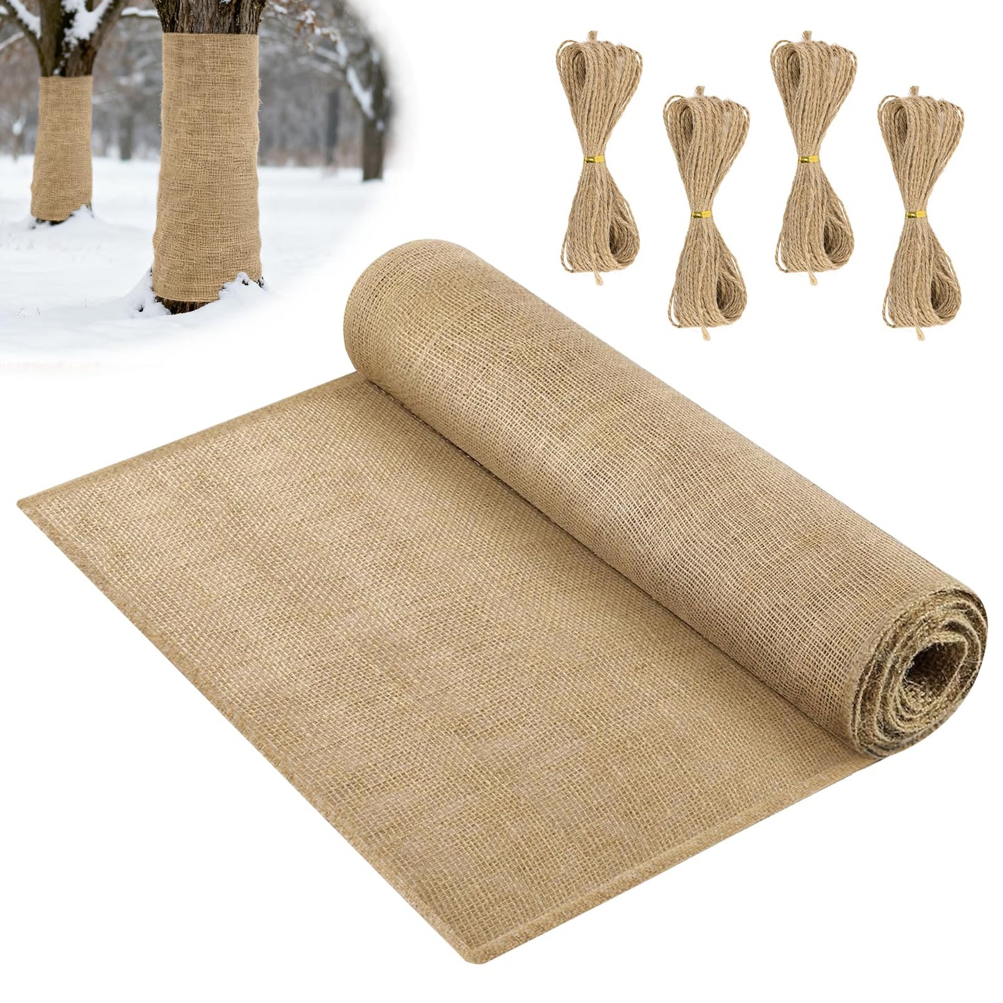 Whmayai 40" x 100 Ft Natural Burlap Fabric Roll with 4 Free Jute Twines - Garden Burlap Wrap for Trees, Winter Plant Protection, Weed Barrier, Raised Bed Liners, Craft & Aisle Runner