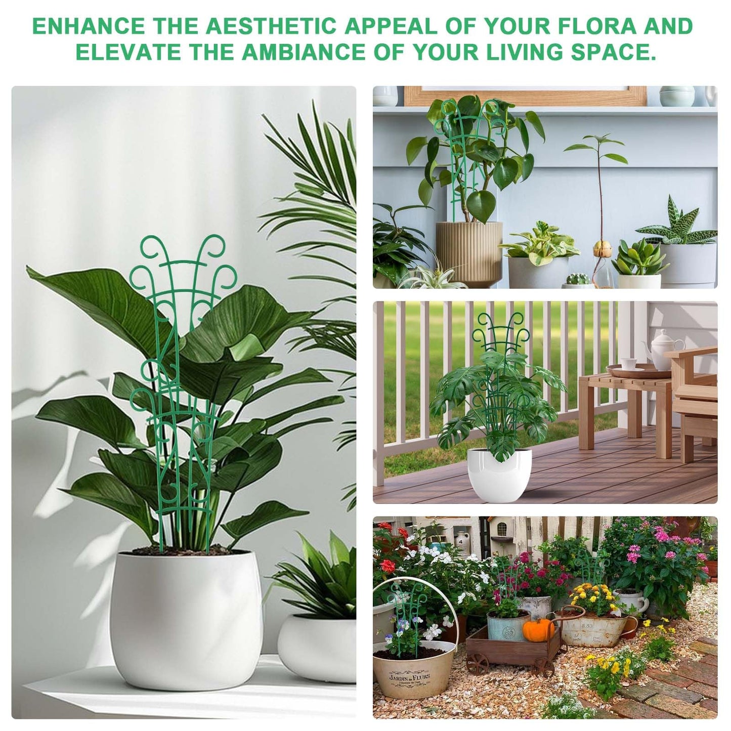 Qaobo Plant Trellis for Potted Plants 4 Pack Stackable Indoor Outdoor Climbing Houseplant Support with Garden Wire for Pothos Hoya Ivy Flower