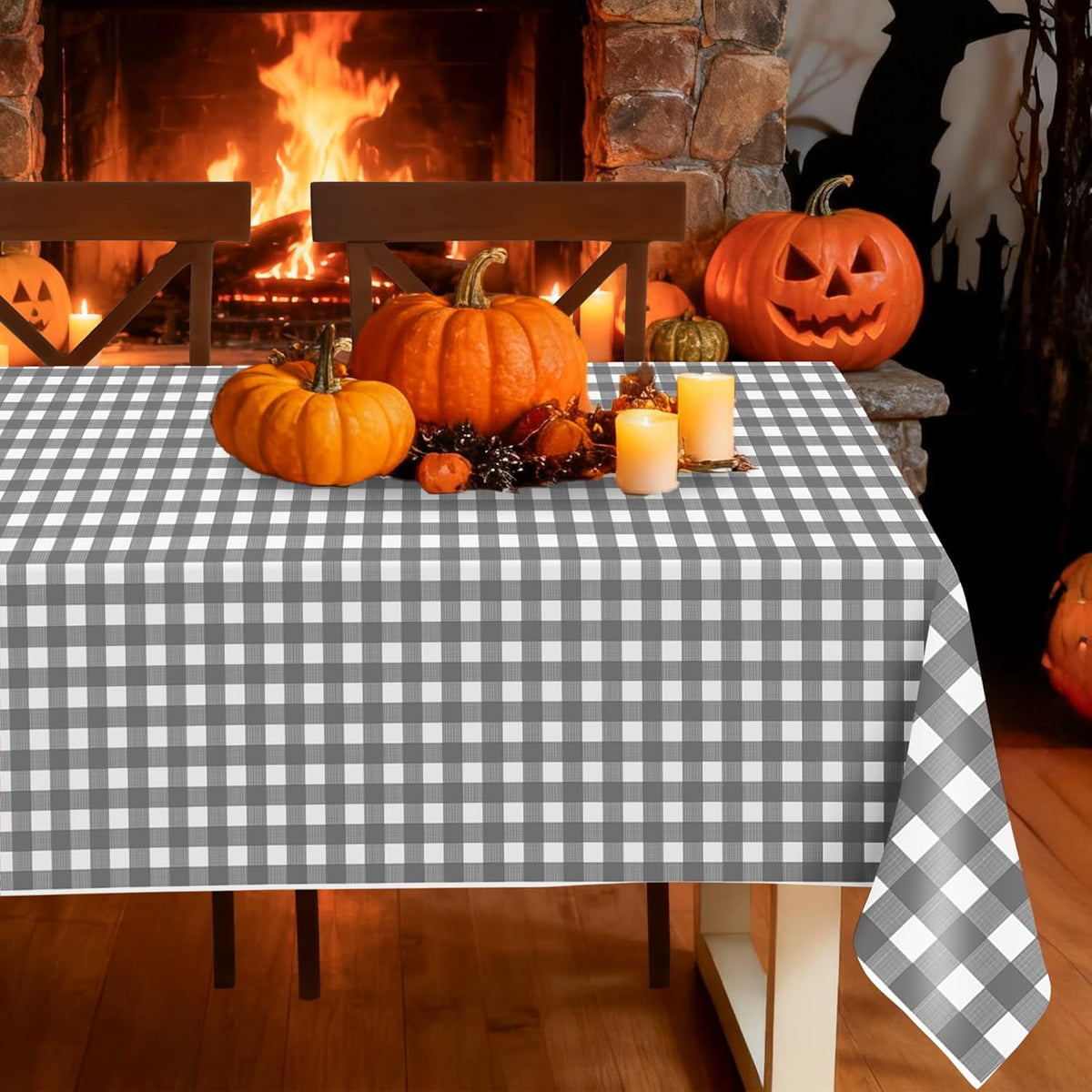 Childom 3 Pack Gray and White Checkered Tablecloths 54"x108" Disposable Plastic Table Cloths Buffalo Plaid Tablecloths for Home,Halloween,Picnic Table Covers for Pizza Party,Race Car Birthday Decors