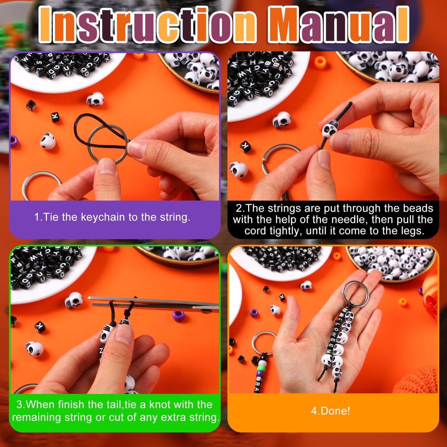 Landical 564 Pcs DIY Bead Keychain Kit Key Chain Making Craft Adjustable Letter Beads String Mama Gift Alphabet Bead Jewelry Key Ring Backpack Accessories for Party Favor(Halloween,Stylish Color)