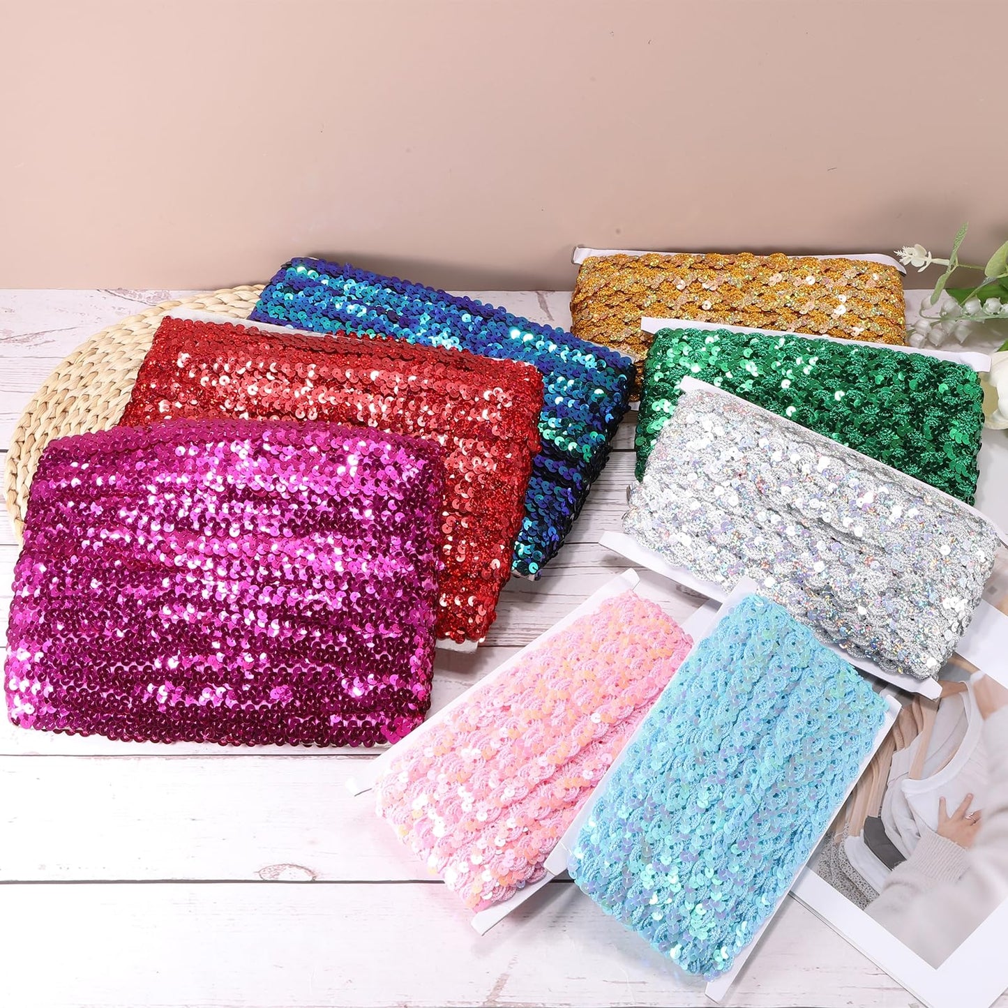 MECCANIXITY 27 Yard Sequins Beaded Lace Trim 0.6 Inch Wave Sequin Braid Trim Strip Paillette Ribbon for Crafts, Embellishments, DIY Sewing Costume, Bling Silver