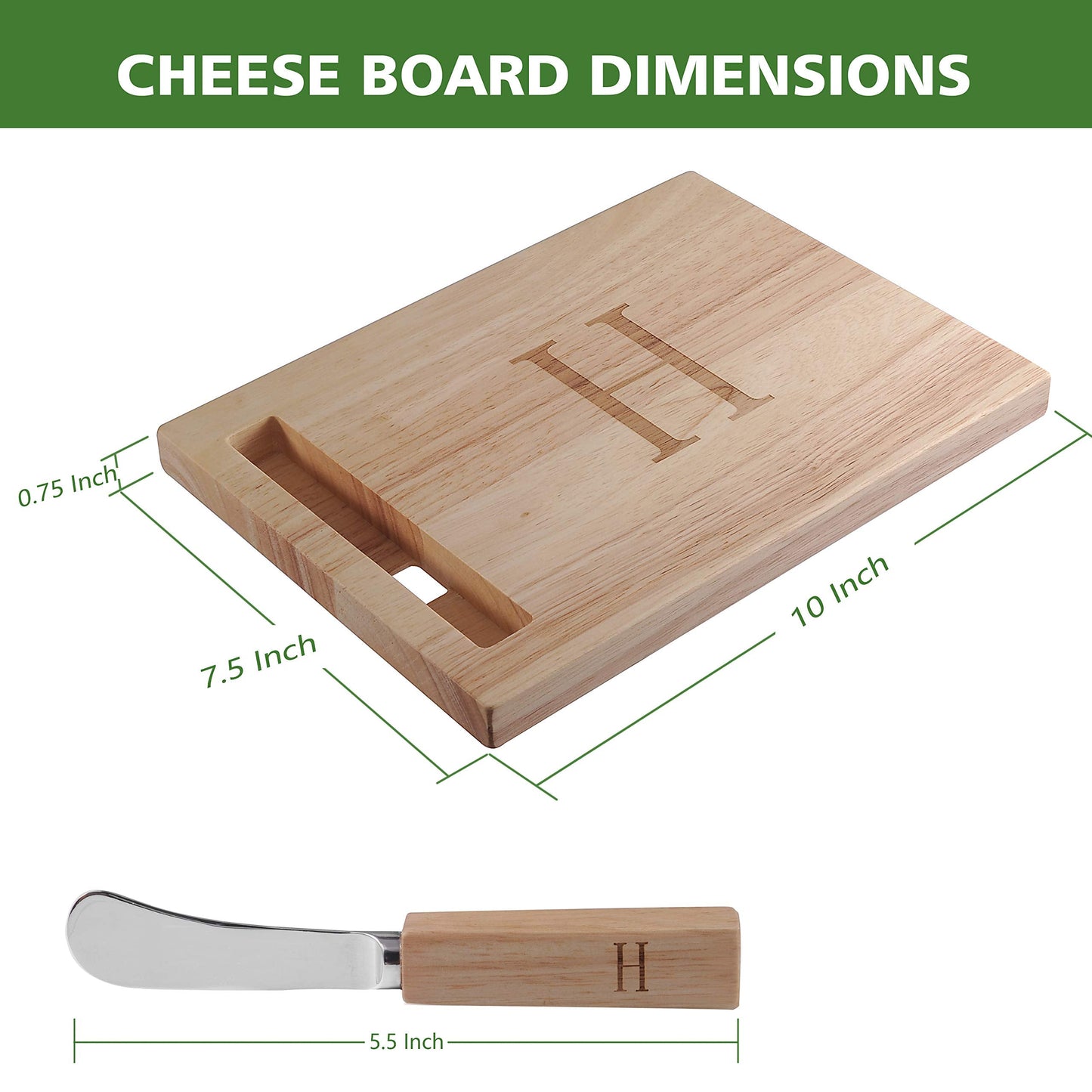 Miicol Wood Charcuterie Board, Monogram Cheese Board 10 Inch, Personalized Initial Cutting Board with Spreader, Unique Housewarming Gift, Ideal for Kitchen, Home, Letter H