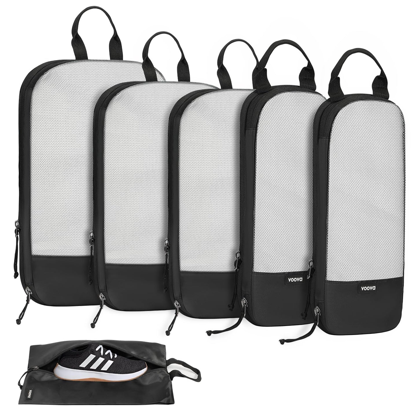 Voova 6 Set Compression Packing Cubes, Travel Accessories Expandable Packing Organizer Bags Set for Carry on Suitcase, Durable Luggage Packing Cubes for Travel Essentials, Black
