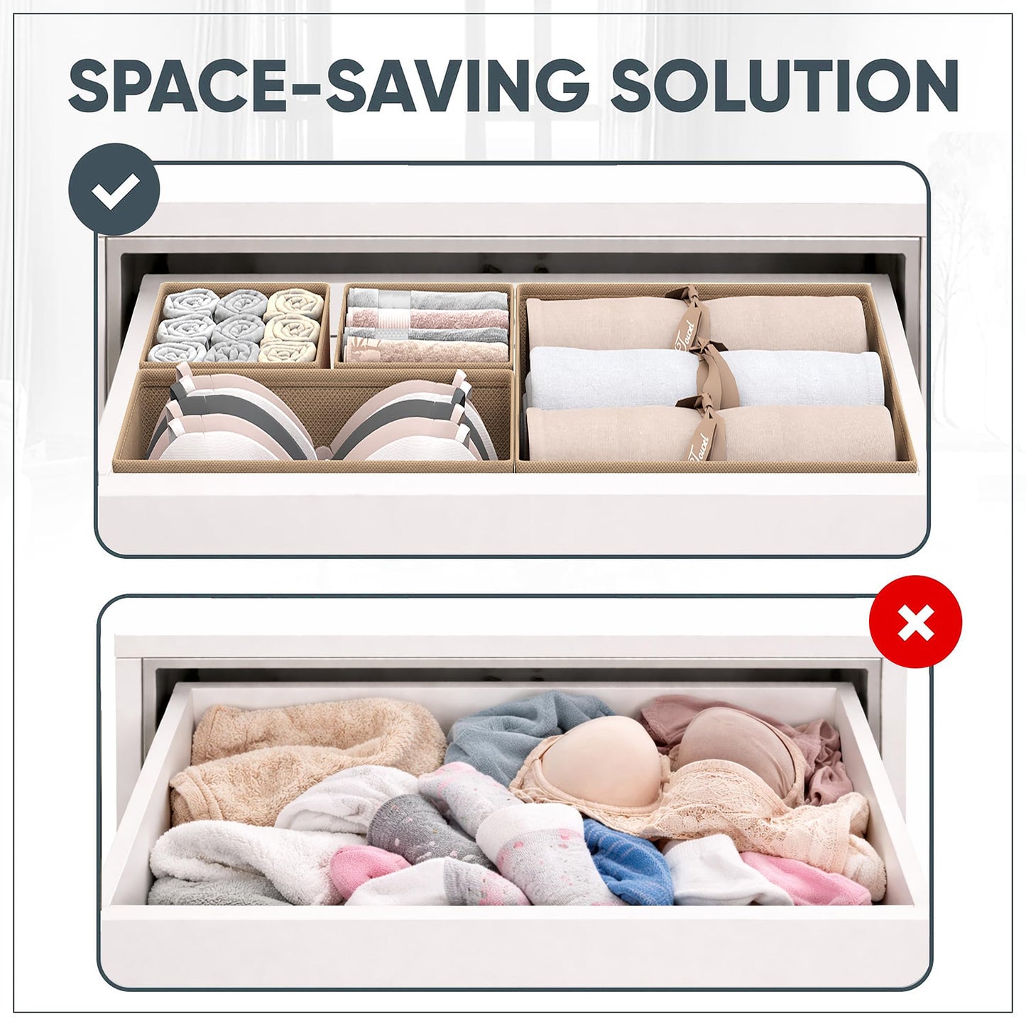 Clothes Organizer, Transform Your Drawers in Seconds - Cream Set of 6 Foldable Storage Boxes with Zipper, Durable 600D Fabric, Includes Fragrance Sachets, Ideal for Underwear, Socks, Baby Clothes