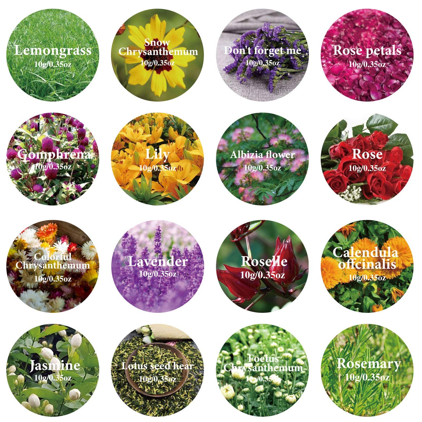 SACATR 16 Bags Dried Flowers,100% Natural Dried Flowers Herbs Kit for Soap Making, DIY Candle Making,Bath - Include Rose Petals,Lavender,Don't Forget Me,Lilium,Jasmine,Rosebuds and More