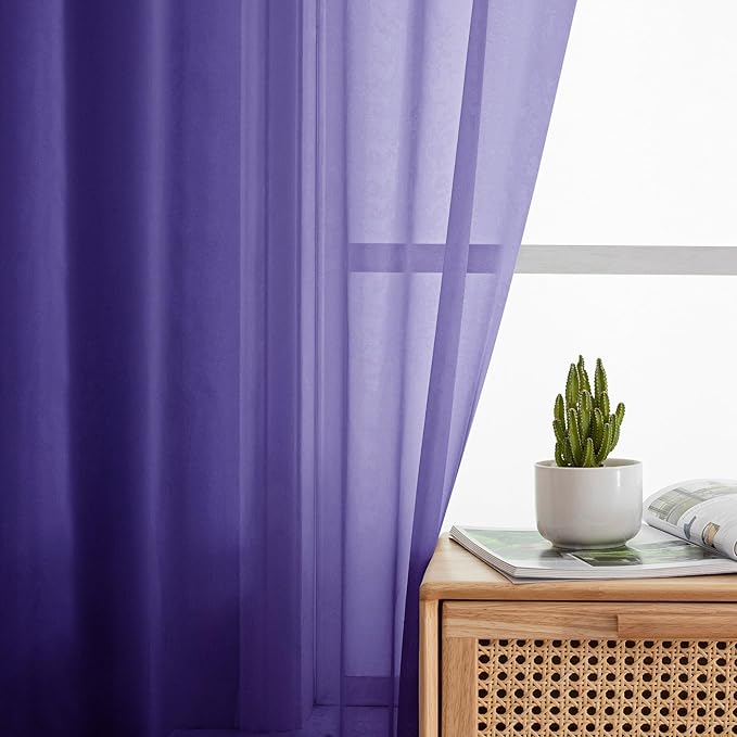 Simplebrand Purple Sheer Curtains 96 Inches Long, Light Filtering Rod Pocket Solid Color Window Sheer Curtain Panels, Elegant Curtains & Drapes for Living Room, Bedroom 2 Panels (Pink, 42" W x 96" L)