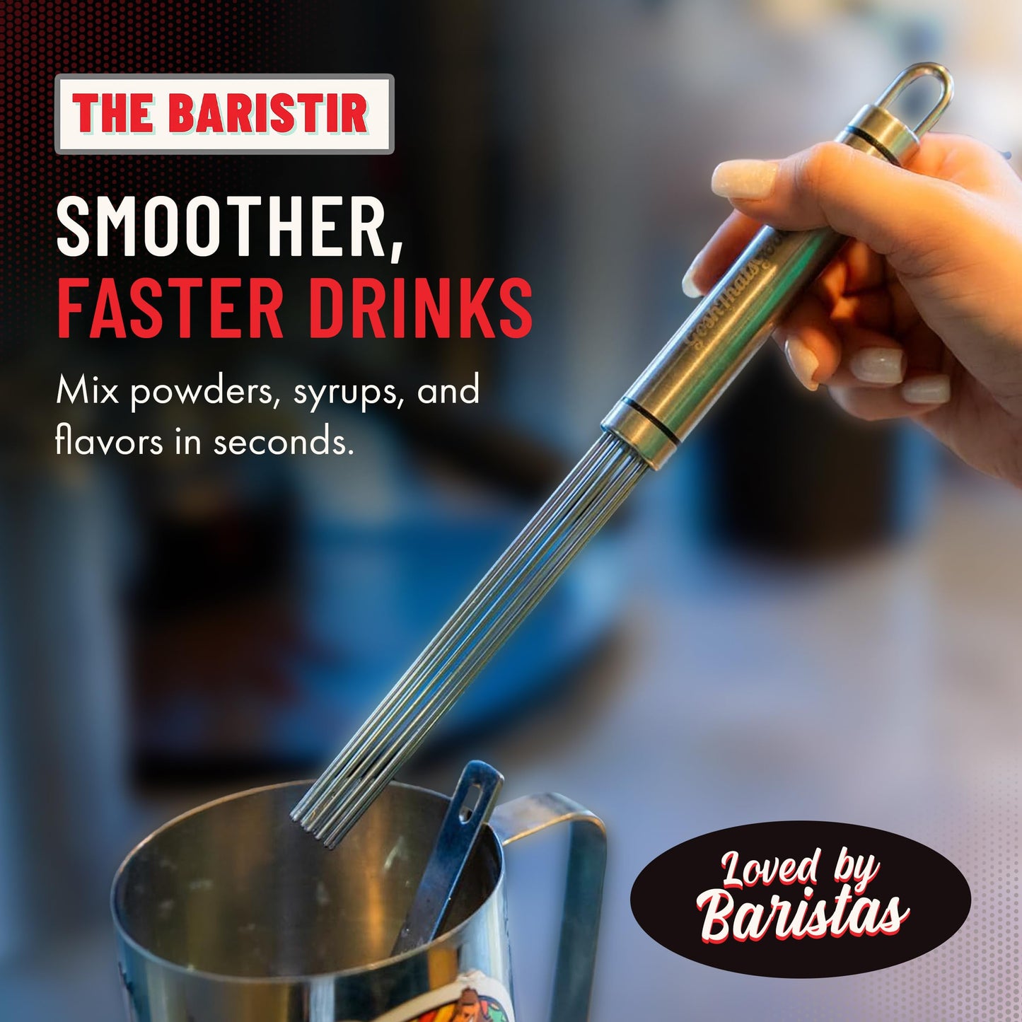 Baristir by Gosh That's Good – Barista Mixing Tool for Coffee Shops | Handheld Stirrer for Coffee, Matcha, Tea | No Clumps, Excellent Foam Control