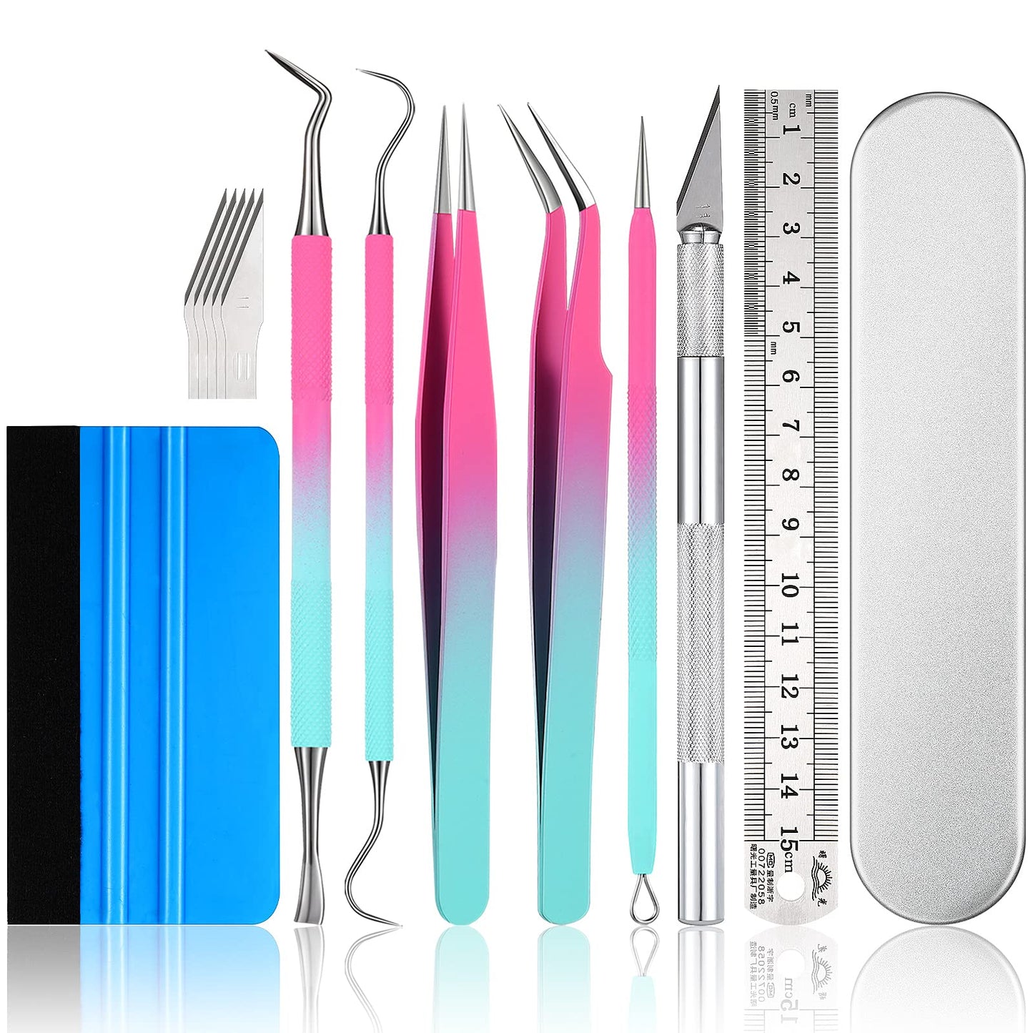 13 Pieces Weeding Silhouette Tools Kit, Craft Vinyl Weeding Tools Lettering Vinyl Tool Kit Stainless Steel Silhouette Accessories Craft Knife Ruler Scraper for Crafts DIY Paper Cameo