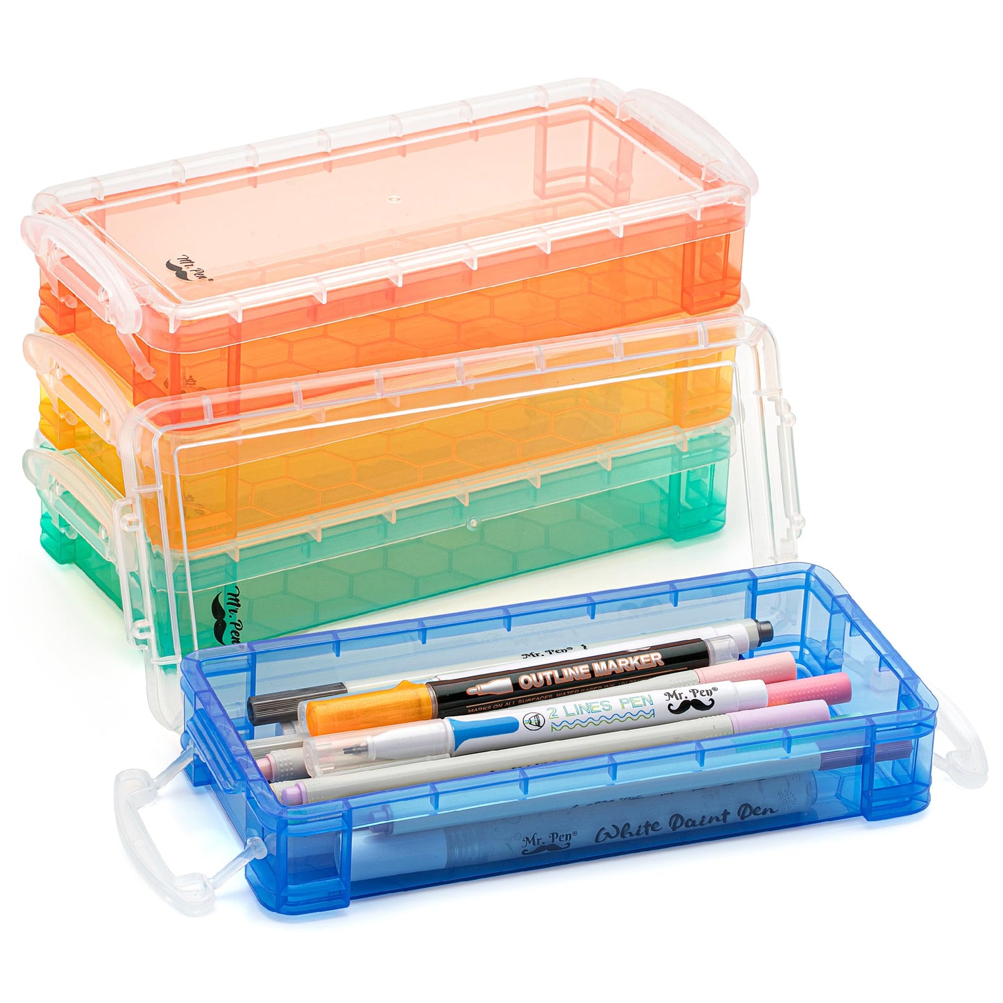 Mr. Pen- Pencil Box, 4 Pack, Assorted Color, Plastic Pencil Box Case, Pencil Case, Crayon Box