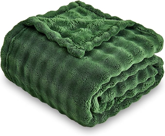SOCHOW Olive Green Bubble Fleece Blanket for Couch, Super Soft Cozy Cute Throw Blanket for Women, Decorative Fuzzy Flannel Blanket, 60 x 80 Inches
