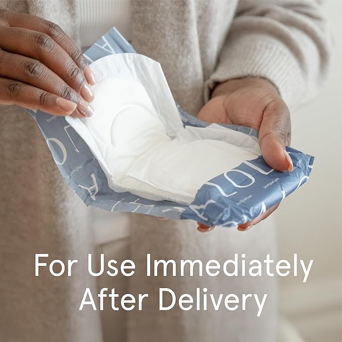 LOLA Organic Cotton Postpartum Pads, 32 Count, Ultra Absorbent and Extra Long Pads, Overnight and Full Coverage, Postpartum Essentials