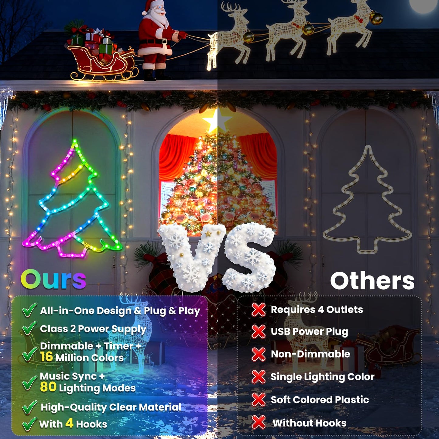 RESHAKE 4 Pack Smart Christmas Window Lights, RGB LED Silhouettes Light, Xmas Tree, Wreath, Gift Box & Ball with Music Sync, APP Control, Timer & DIY Mode for Indoor Outdoor Holiday Decor