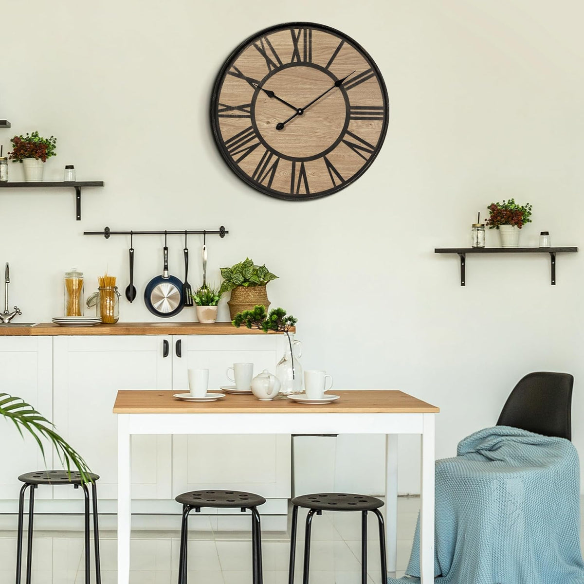Large Wall Clock for Living Room Decor, Non Ticking Silent, Battery Operated Modern Vintage Wood Oversized Decorative Wall Clock for Bedroom Kitchen Farmhouse Office Decor