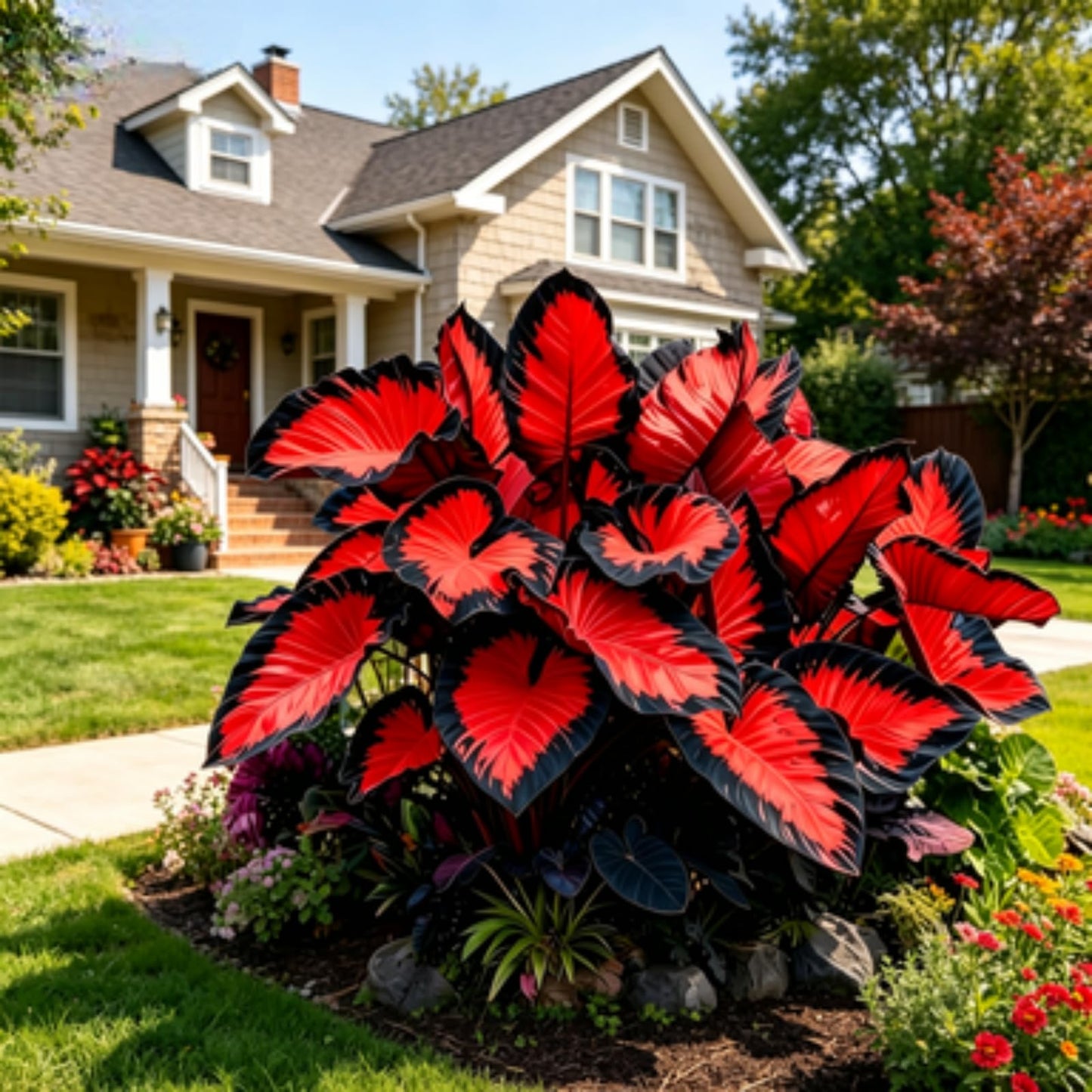 JWDSKT Variegated Elephant Ear Rare-Stunning Look, Garden Favorite-Drought-Tolerant, Striking Colors and Patterns (6)
