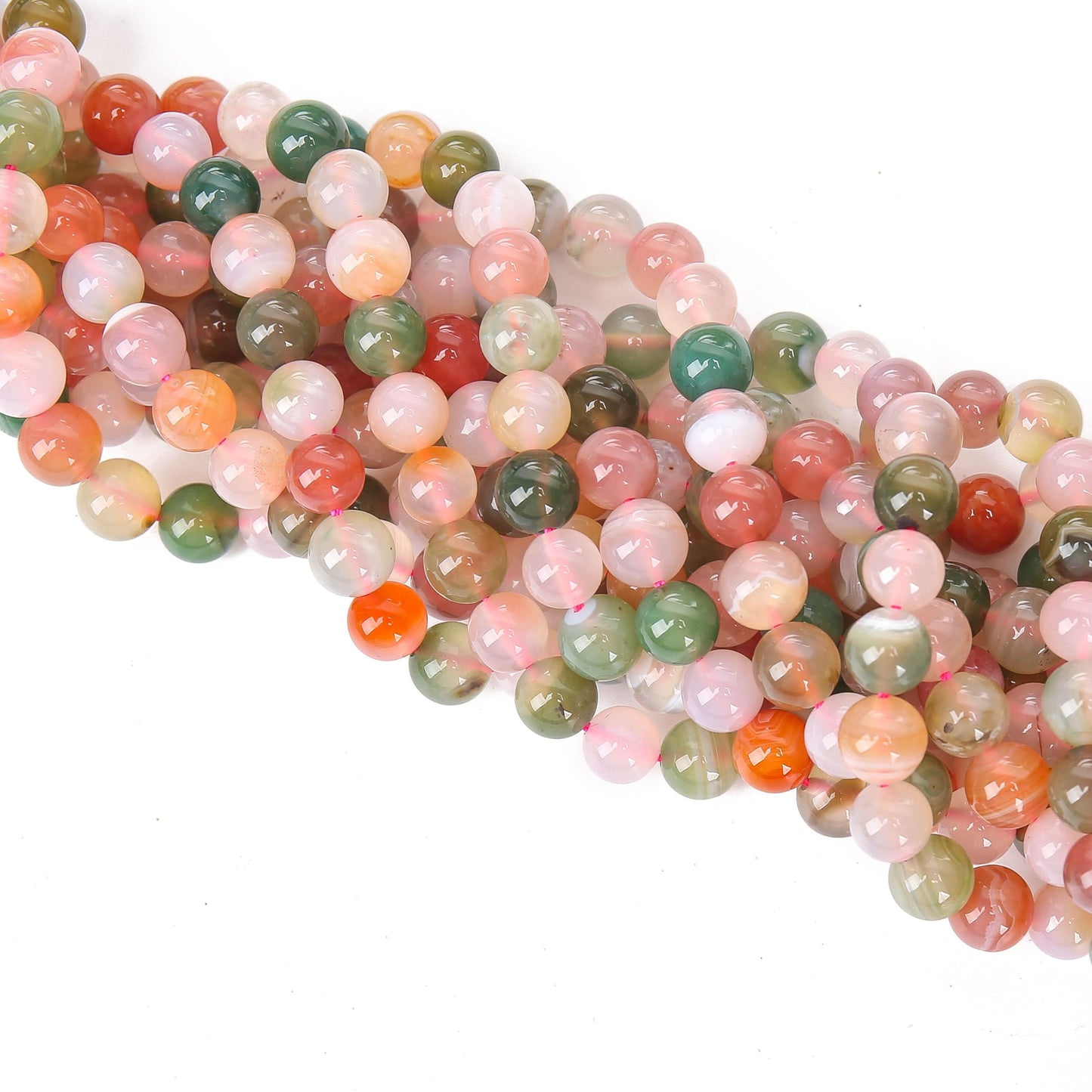 70PCS Natural 8MM Healing Gemstone, Yanyuan Agate Energy Stone Round Loose Beads, Semi-Precious Crystal Beads with Free Elastic String for Jewelry Making DIY