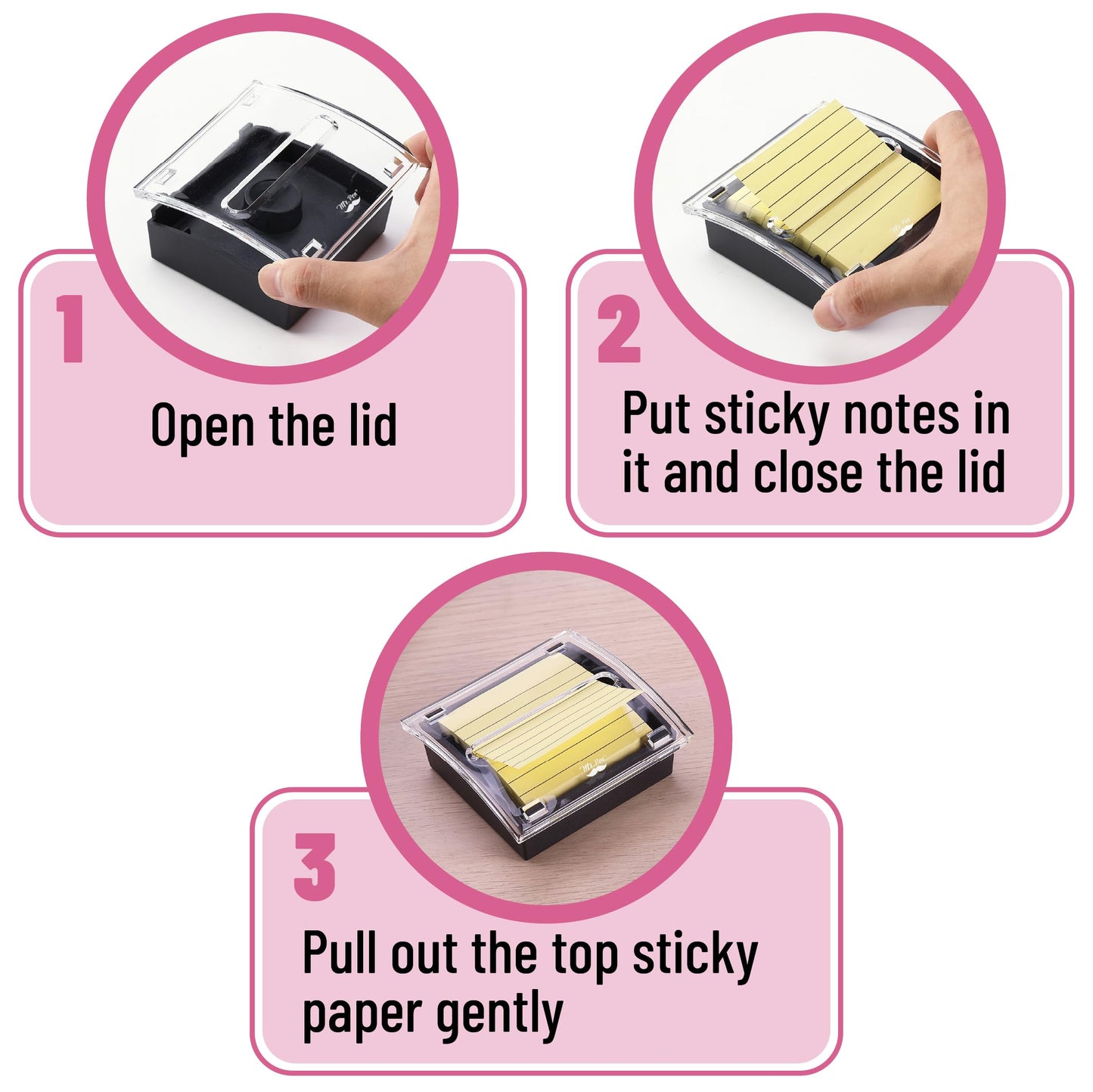Mr. Pen- Pop Up Note Dispenser, 3" x 3", 2 Pack, Black Base, Clear Top, Sticky Note Dispenser, Sticky Note Holder for Desk