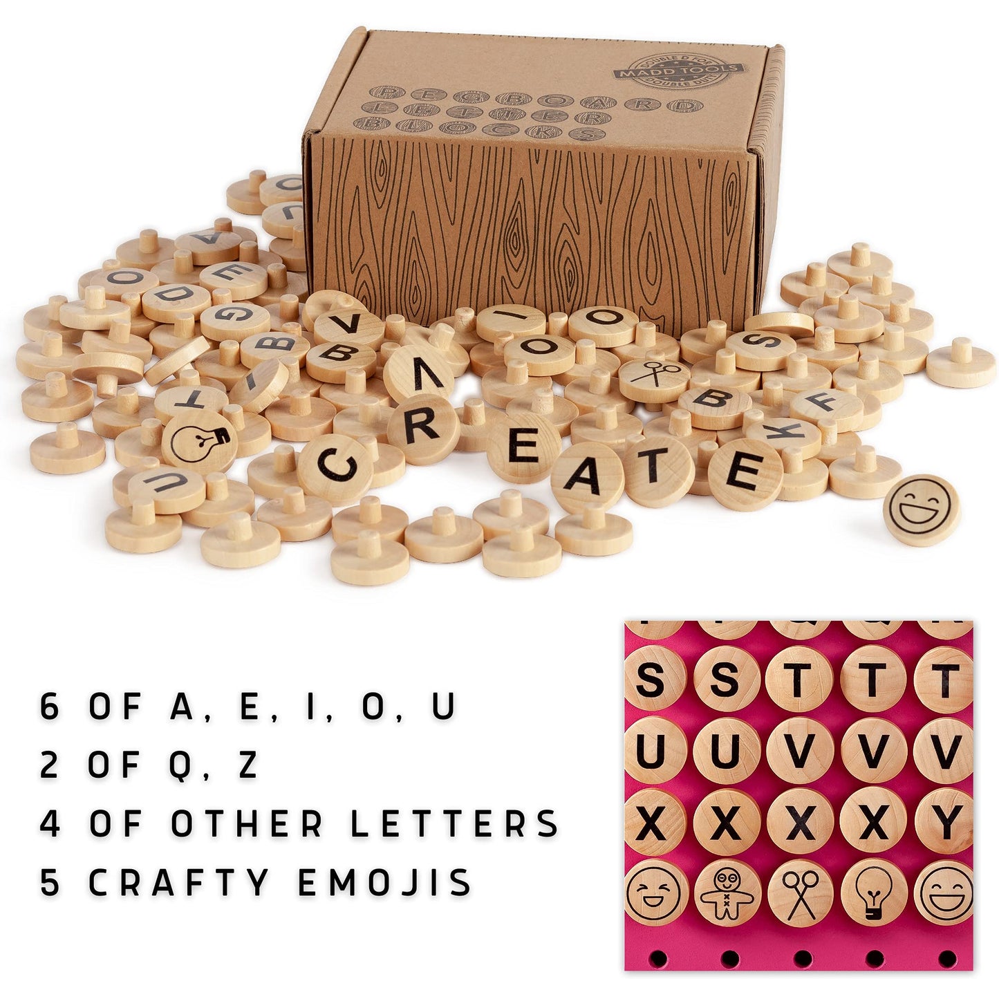 Craft Room Pegboard Letters for Pegboard Craft Peg Board Organizer Accessories | 115 Pegboard Decoration Blocks with Emojis - Round