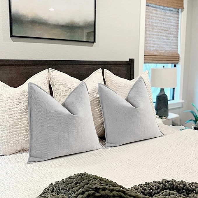 ZWJD Light Gray Pillow Covers 18x18 Set of 2 Chenille Throw Pillow Covers with Elegant Design Soft and Luxurious Decorative Throw Pillows for Couch, Bed, and Home Decor
