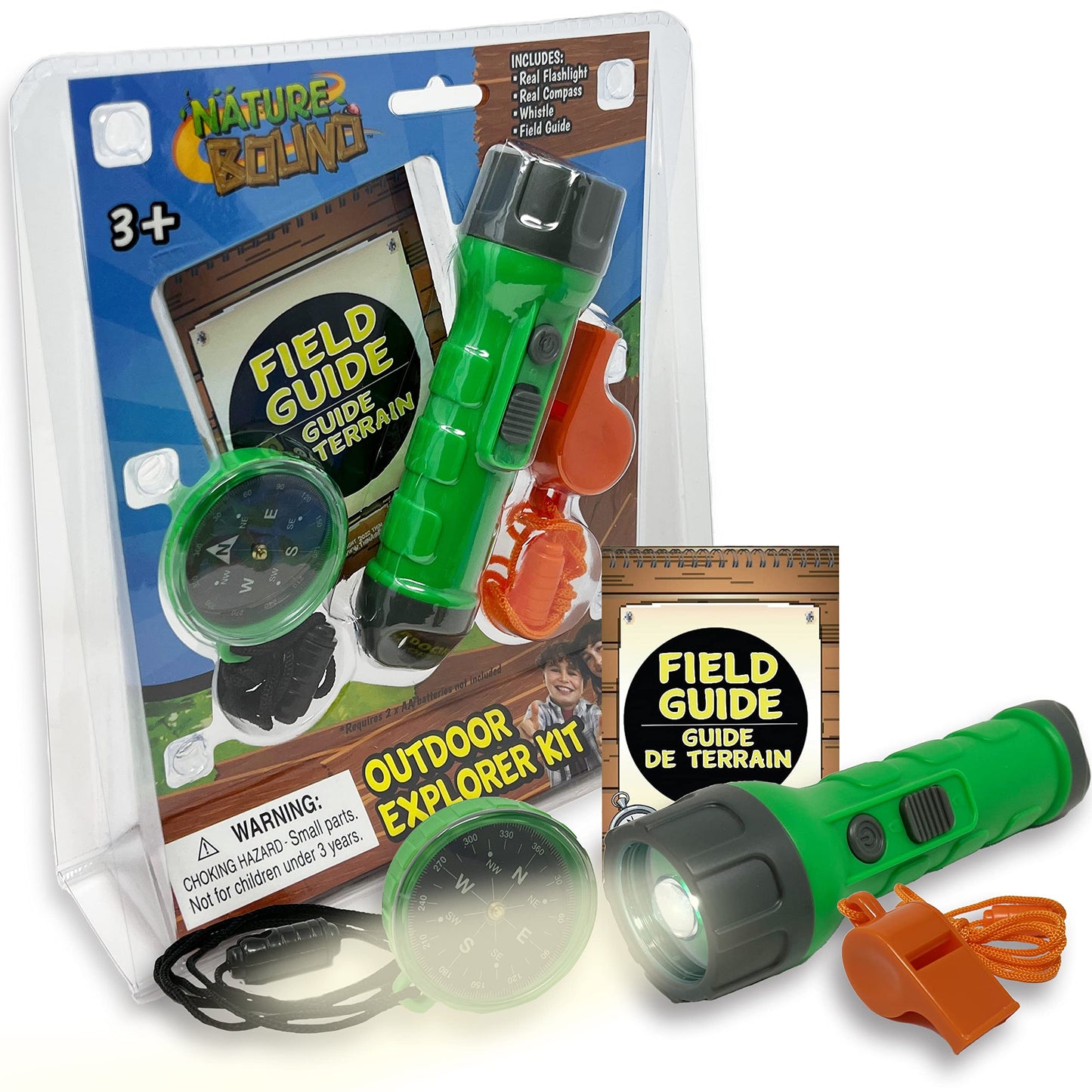 Nature Bound Outdoor Explorer Kit with Flashlight, Compass, Whistle, and Field Guide, Gift for Boys and Girls for Hiking, Camping, and Exploring Nature