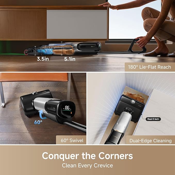 Mova X4 Pro Wet Dry Vacuum Cleaner, 20000Pa Cordless Vacuum Mop with Zero Tangle, Hot Water Mopping for Sticky Messes,194℉ Hot Air Self Drying, 180° Lie Flat, Push-in Charging Station, LED Display