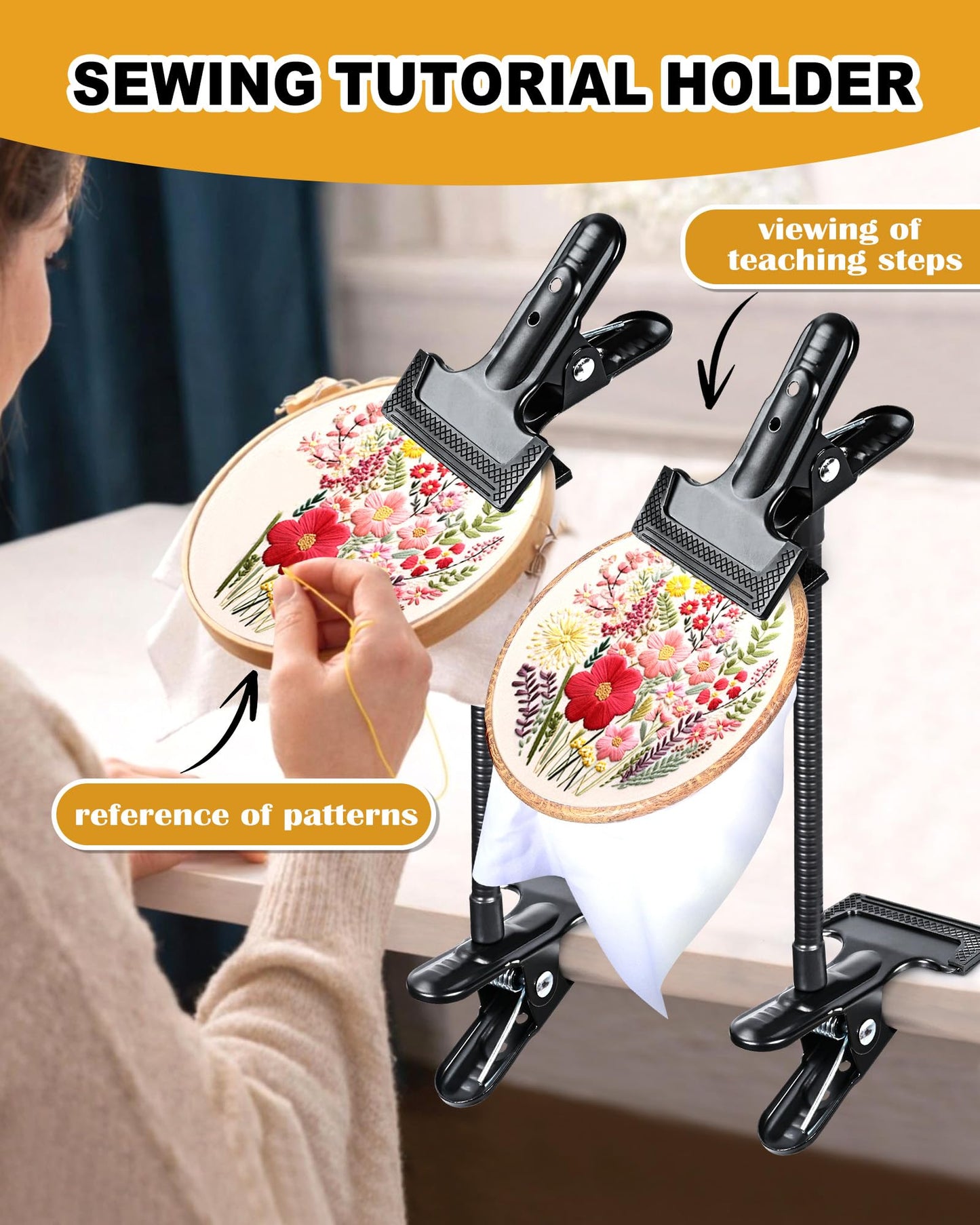 PLOZANO Adjustable Embroidery Hoop Stand Holder, Heavy Duty Portable 360°Cross Stitch Table Holder for DIY Embroidery Needlework Art Craft Sewing Handicrafts(10inch)