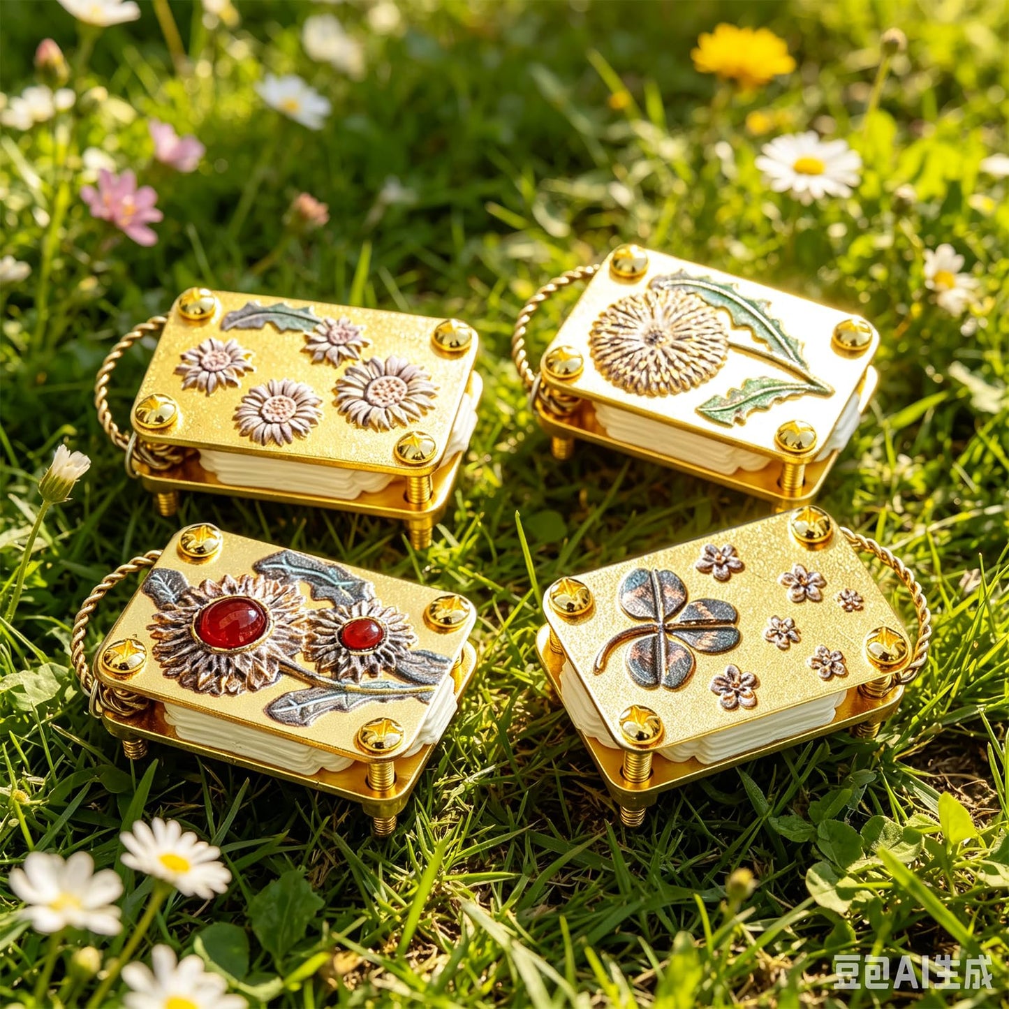 JDOQOKJ Handcrafted Metal Mini Flower Press, Miniature Flower Press Kit, Gold-Plated Miniature Design, Decorative Floral Patterns (sunfwer2)
