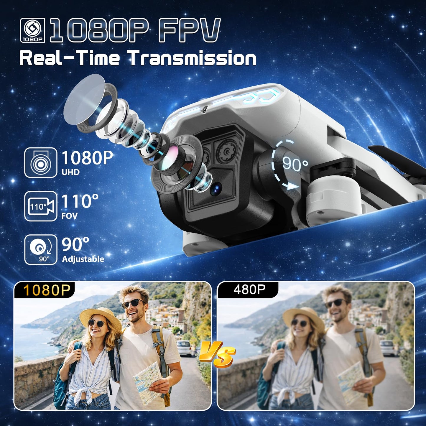 X-shop 1080P Drone with Camera for Adults Beginners, Foldable RC Quadcopter, One Key Start, Gesture Control, Altitude Hold, 360° Flips, 30 Min Flight Time, 2 Rechargeable Batteries, Toy Gift for Kids
