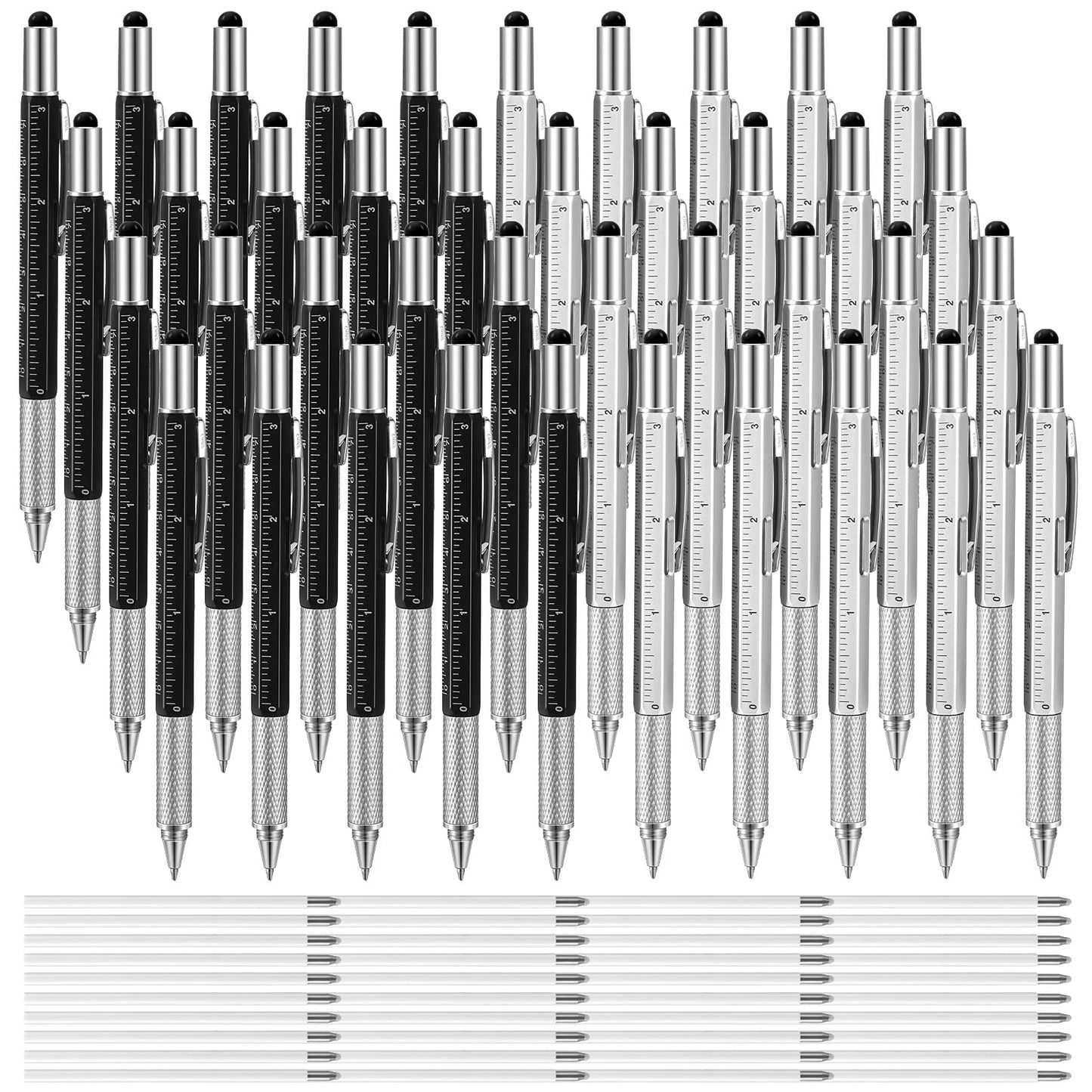 40 Pieces Multi-tool 6 in 1 Ballpoint Pen Multi-function Screwdriver Pen with Ruler Level Gauge and 40 Pieces Black Ink Refills Men Father Teacher Gifts for Father Day