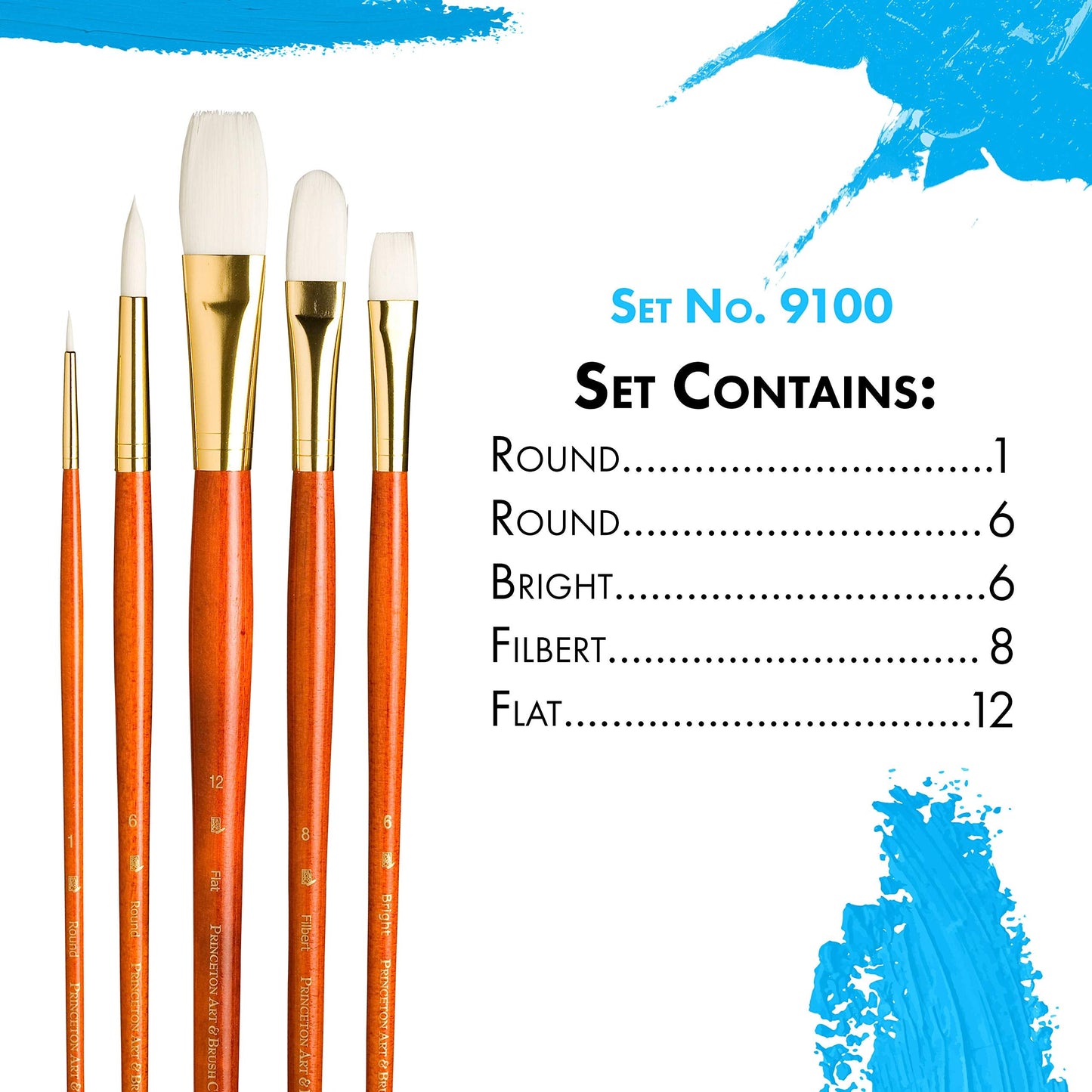 Princeton RealValue Brush Set, White Taklon, Orange Handle, 5 Piece, 1 Count