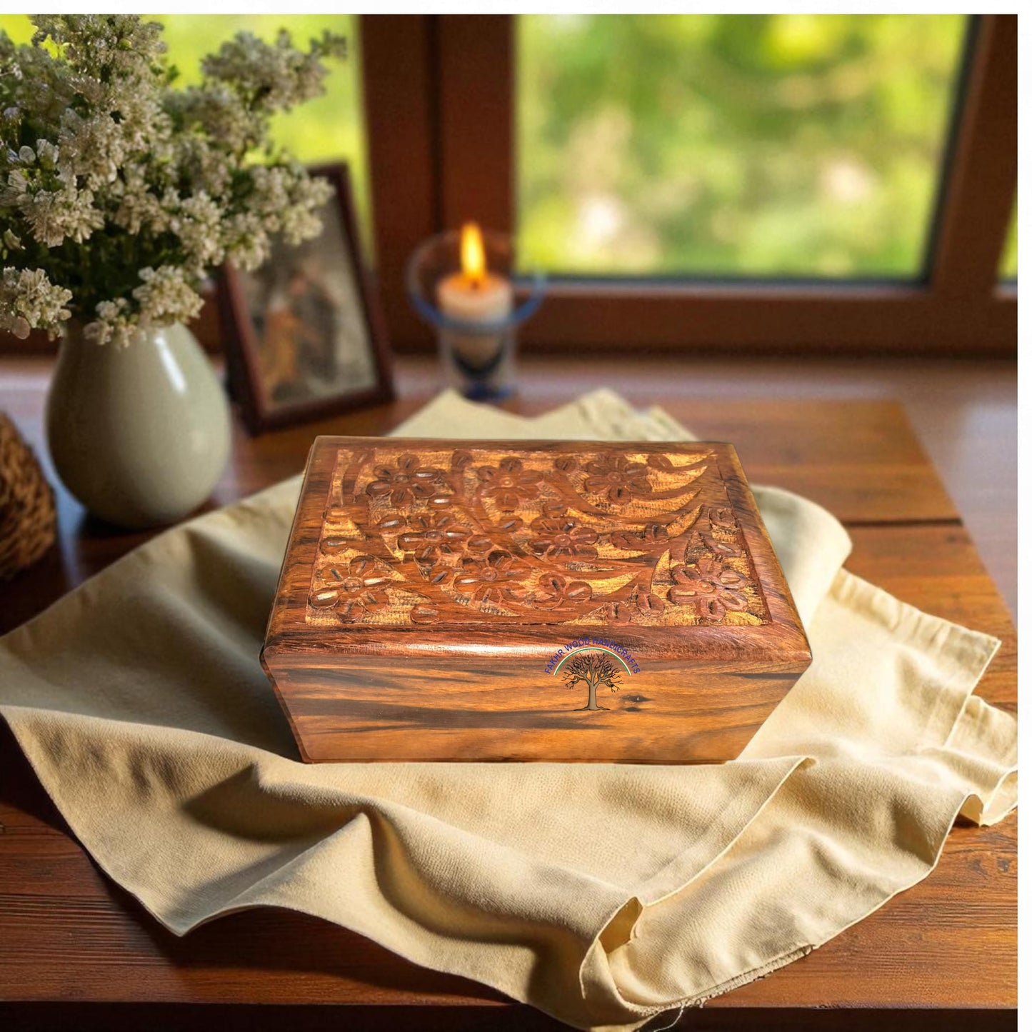 Handcrafted Wooden Urn Box for Human & Pet Ashes – Small Engraved Cremation Memorial Keepsake – Decorative Burial Box for Dogs, Cats, and Loved Ones