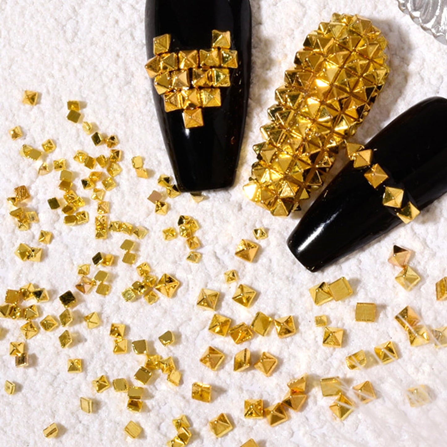 WOKOTO 600 PCS Gold Punk Pyramid Nail Charms, 3D Gold Pyramid Rivet For Nails, Metal Punk Nail Studs, Gothic Nail Charms, Cone Studs