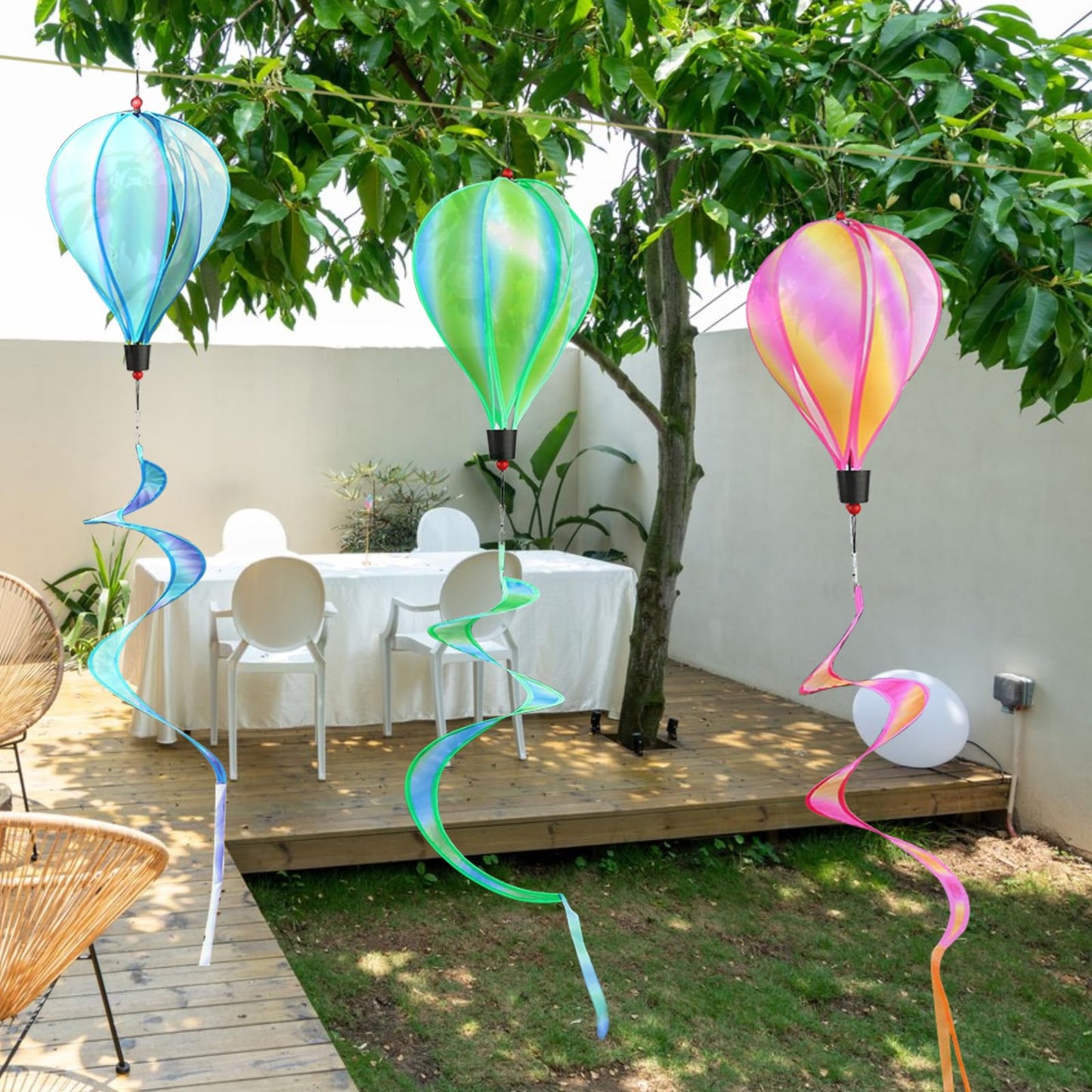 3 Pack Rainbow Hot Air Balloon Wind Spinner Garden Pinwheels Whirligigs Wind Spinner Decorations Outdoor Hanging Decor Lawn Yard Windsock Ornaments