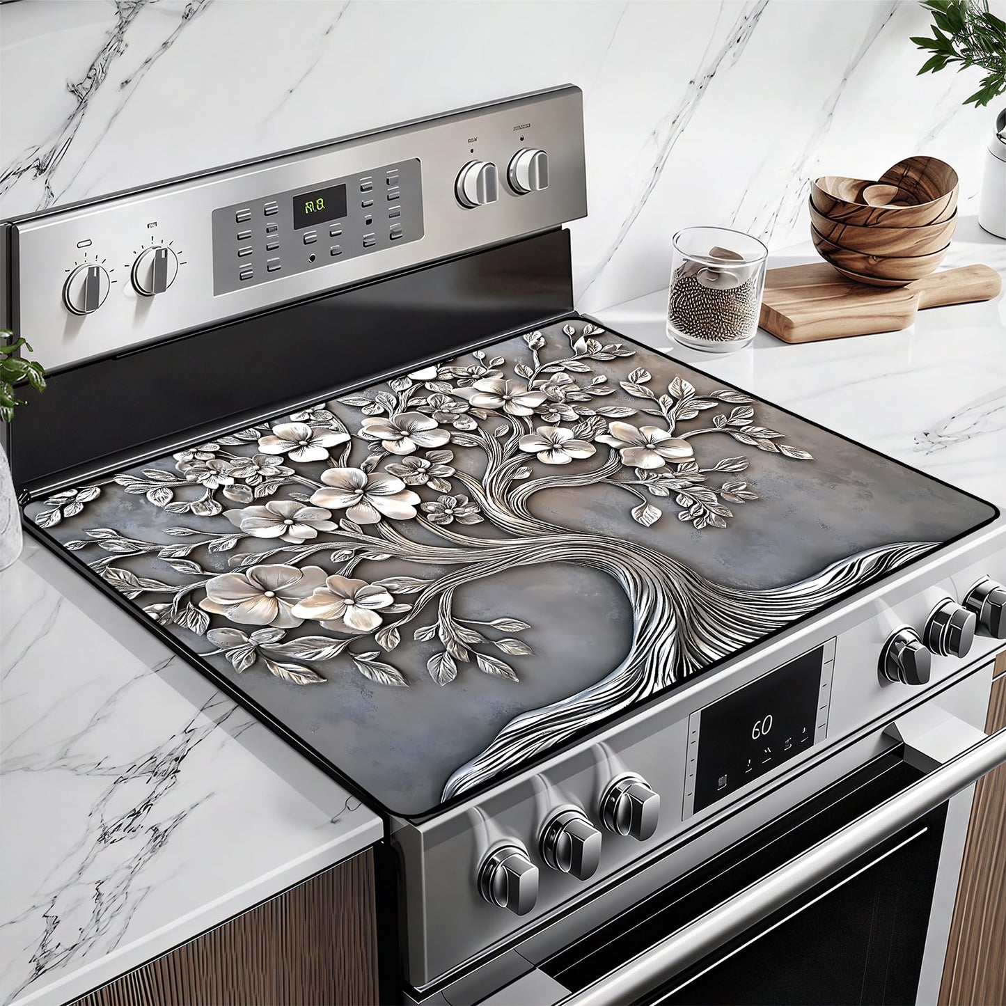 BSFHH Heat-Resistant Glass Stove Top Cover with Anti-Slip Rubber Coating – Electric Stove Protector, Scratch-Resistant, Expands Counter Space, Stylish Kitchen Decor (Tree)