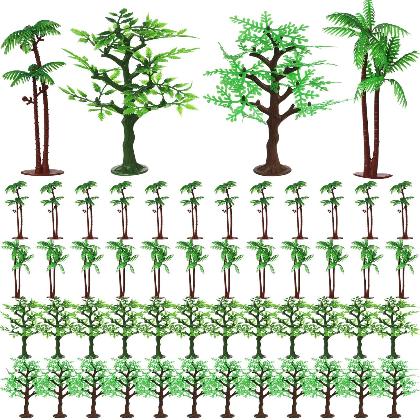 Janinka 36 Pcs Mini Toy Jungle Trees Plastic Model Coconut Trees Figurines with Base Cake Decoration Rainforest Diorama Supplies Scenery Architecture for Craft, Building, Scenery Landscape, 4 Styles