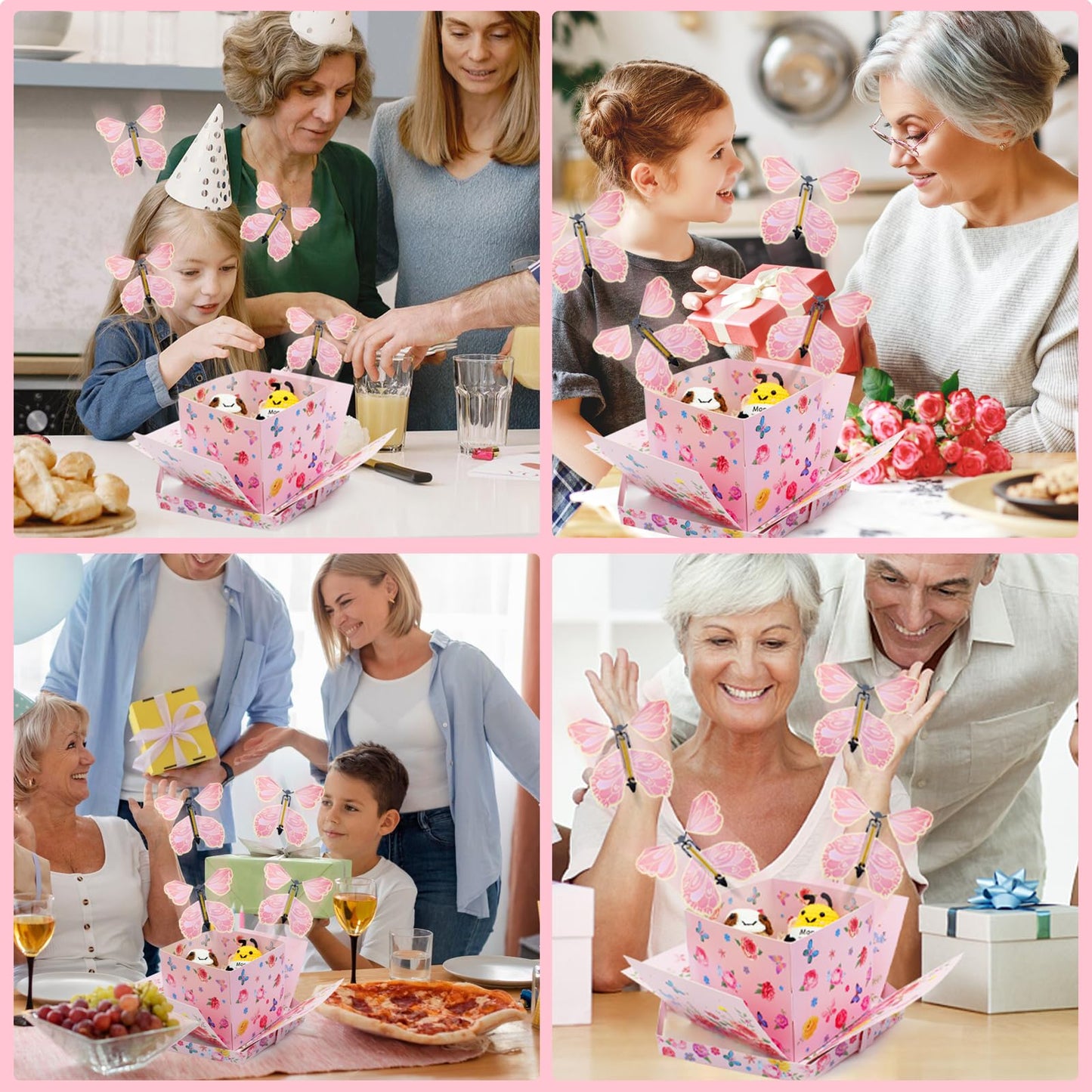 Timisea Flying Butterfly Surprise Explosion Gift Box,Butterfly Explosion Gift Box,Surprise Box,Contains Four Flying Butterflies,Suitable for Mother's Day, Birthday