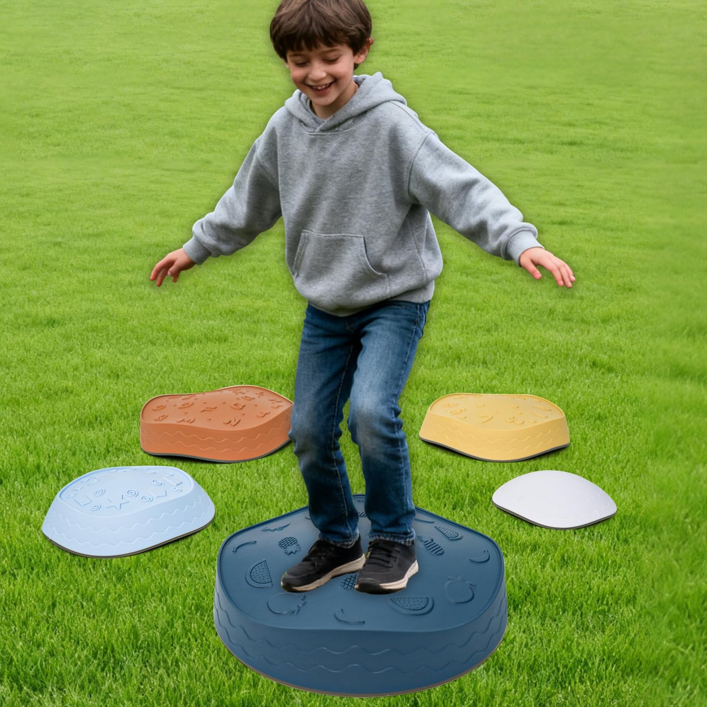 Gentle Monster Stepping Stones for Kids, Set of 6/8/11 PCS for Balance with Non-Slip Bottom - Exercise Coordination and Stability (Egg-Morandi)