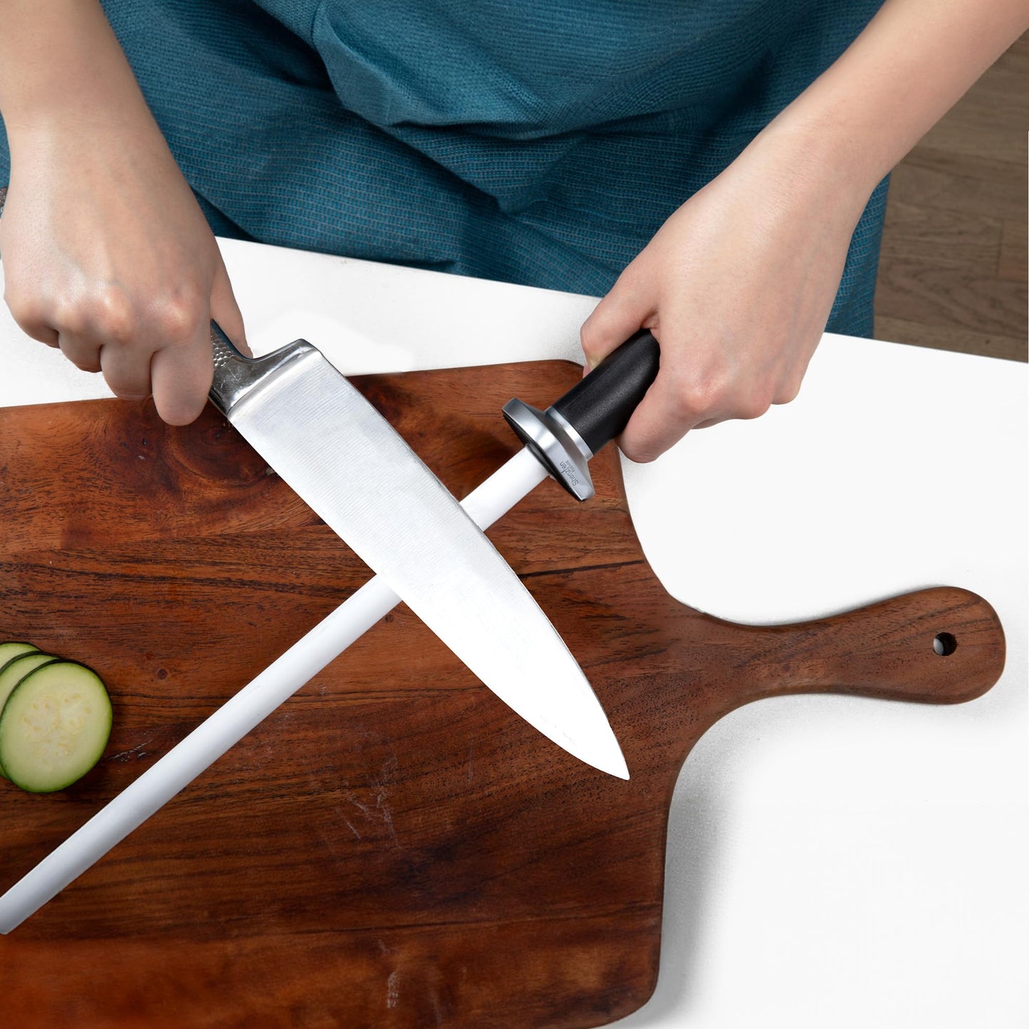 Shenzhen Knives White Ceramic Knife Sharpener Honing Rod: Best Professional Knife Sharpening Tool.12 Inch Honing Stick, Ceramic Honing Rod for Chef's Knife and Kitchen Knife