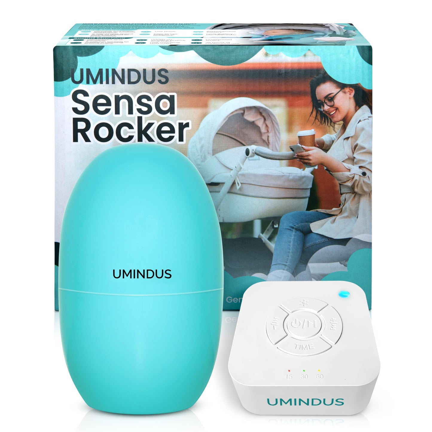 SensaRocker 2-in-1 Baby Stroller Rocker & Portable Sound Machine, Hands-Free Soothing with 5 Speeds, 9 Sounds, Night Light, Rechargeable, 2 Mounts for Strollers, Bassinets & Car Seats