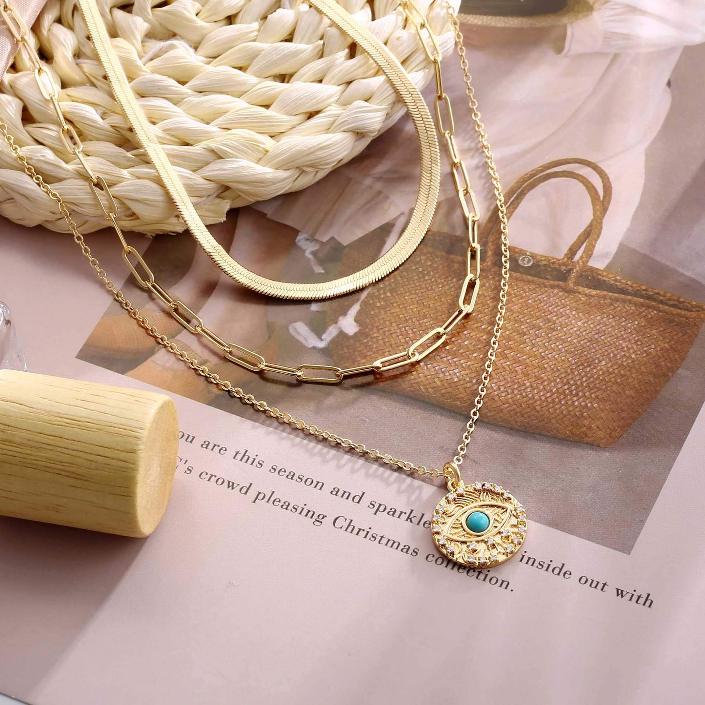Turandoss Layered Evil Eye Necklace for Women, Layered Snake Evil Eye Necklace Layering Evil Eye Link Chain Necklaces for Women