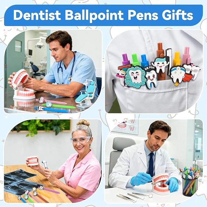 LiYiQ 48 Pcs Dentist Gifts Dental Hygienist Ballpoint Pens with Bookmark Bulk Dentist Appreciation Gift for Dental Assistant Nurse Must Haves Party Favors
