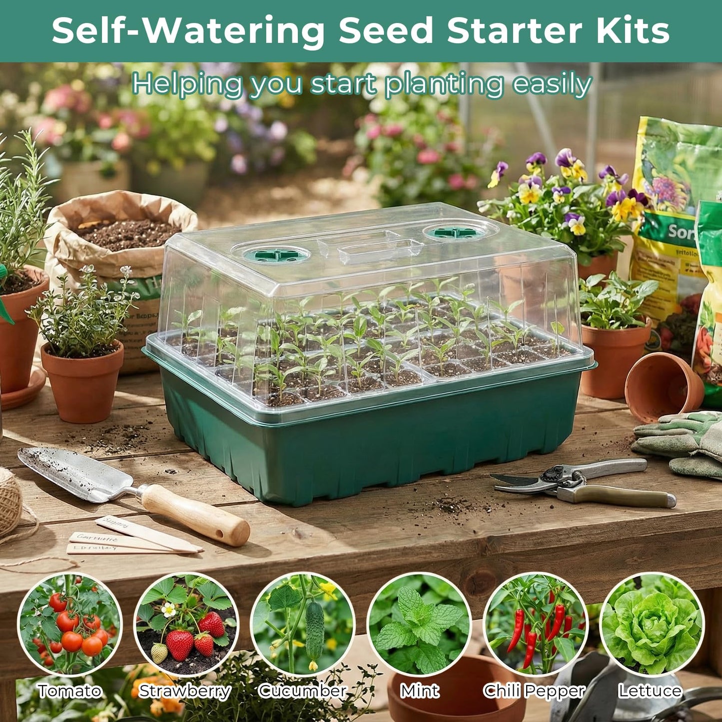 Hanaoyo Self-Watering Seed Starter Tray 2 Packs, 96 Cells Seed Starter Kit with Humidity Vented Domes and High Lid, Germination Kit for Indoor Greenhouse Seed Starter