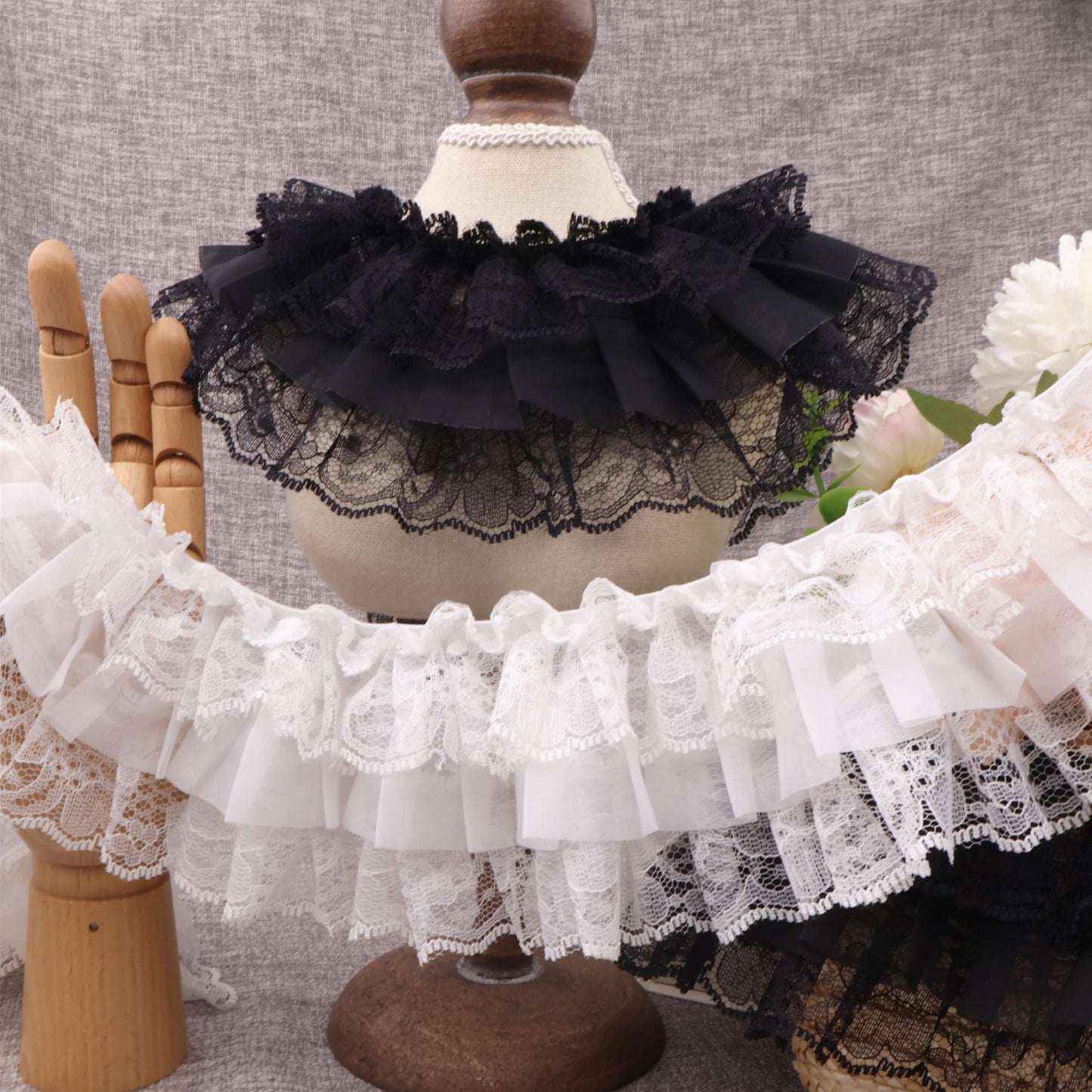 White Ruffle Lace Trim Elastic Trim for Bridal Wedding Decoration Sewing and Crafts (AIETSYEI)