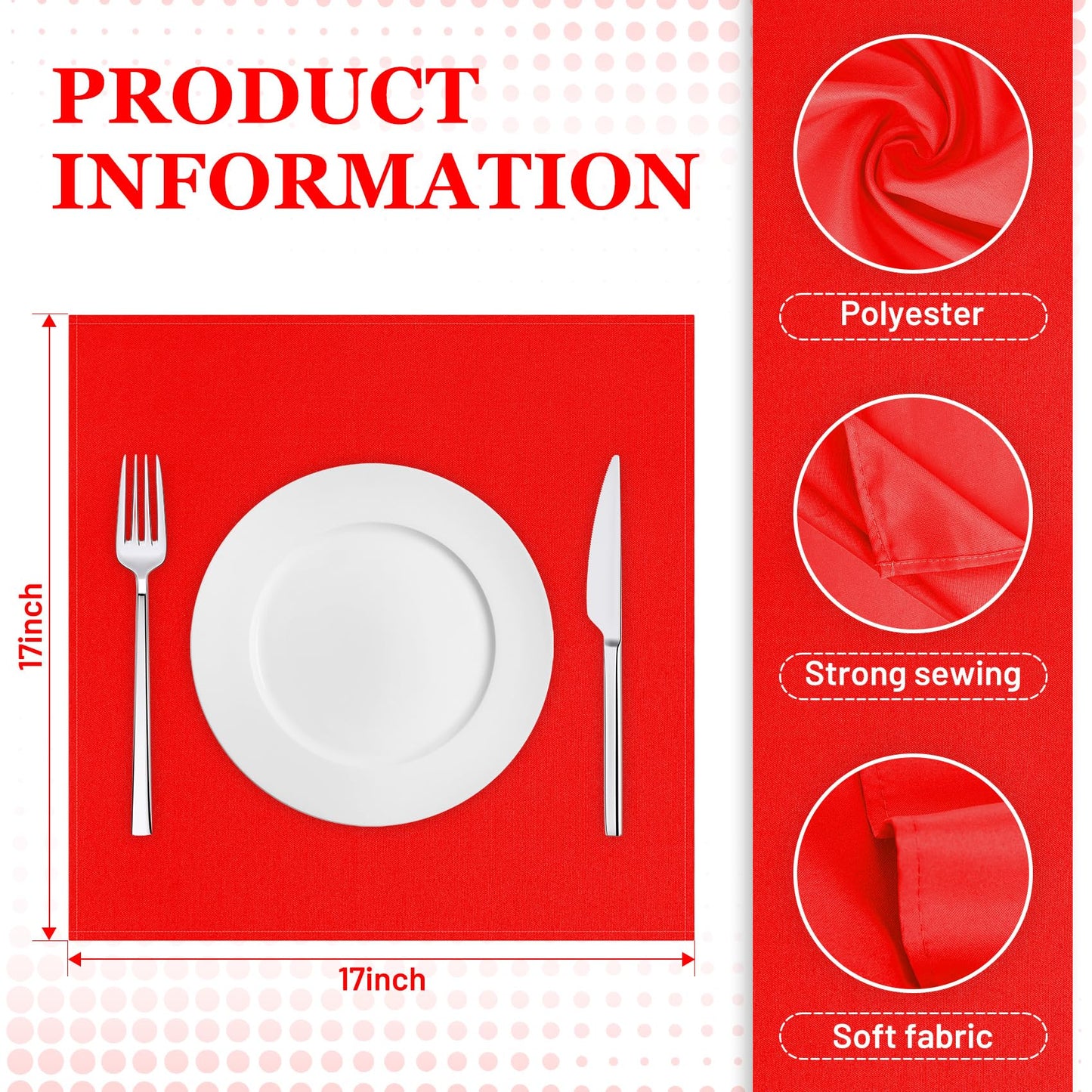 SuperO Set of 80 Cloth Napkins 17 x 17 Inch, Polyester Solid Washable Dinner Napkins with Hemmed Edges,Great for Restaurant, Wedding and Party(Red)