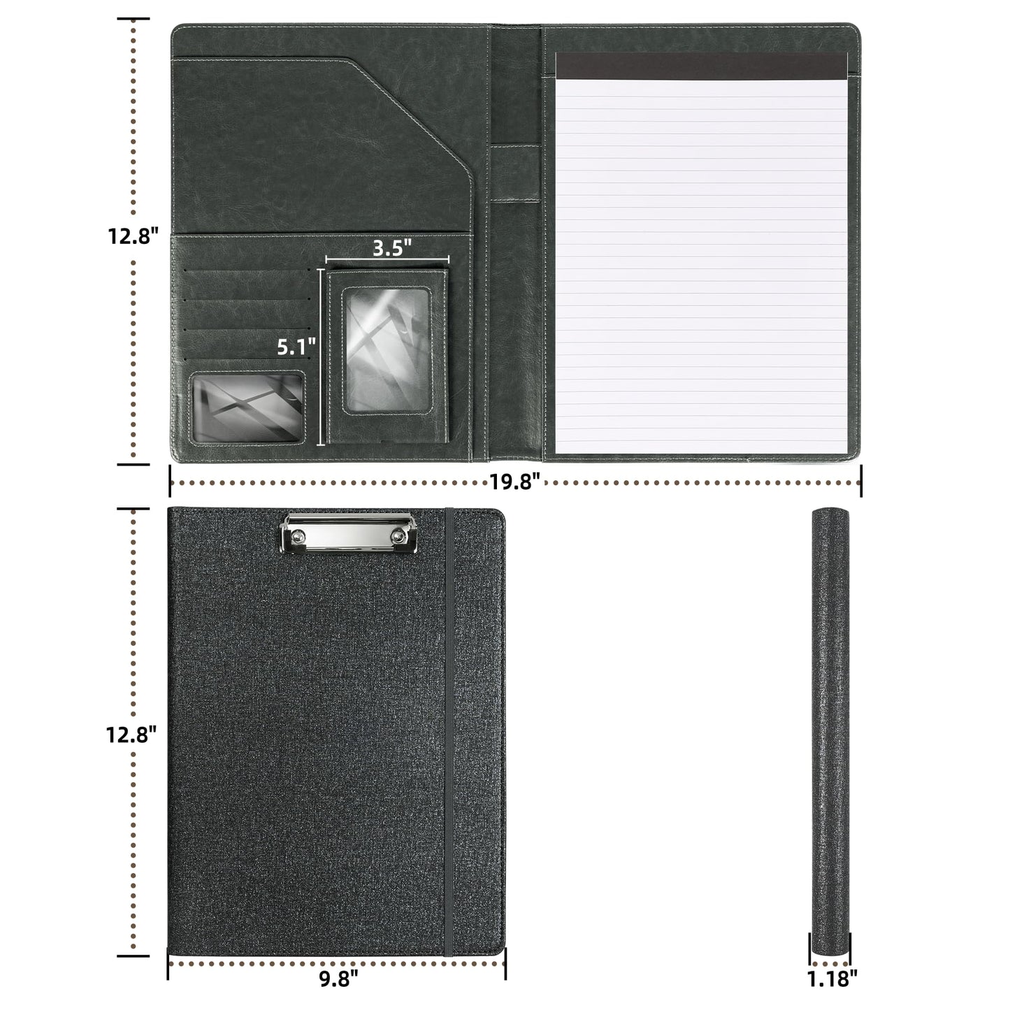 Leather Padfolio with Clipboard Folio Folder Padfolios for Women Black Sparkle Binder with Notepad