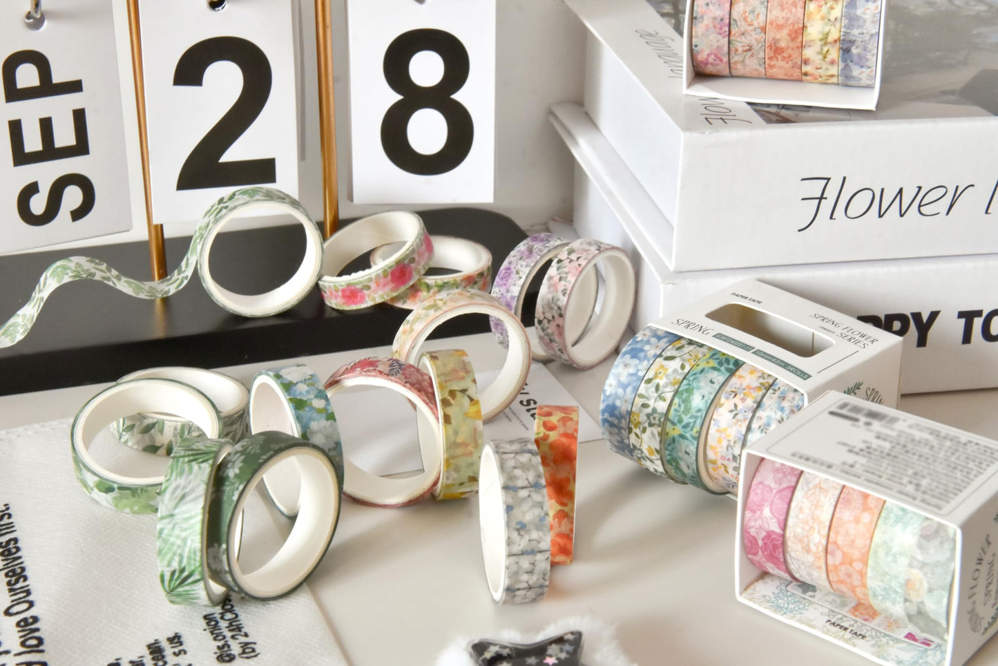 YUBX Flowers Washi Tape Set 60 Rolls Floral Patterns Decorative Skinny Blooms Masking Tapes for Arts, DIY Crafts, Journals, Planners, Scrapbook, Wrapping (Spring)