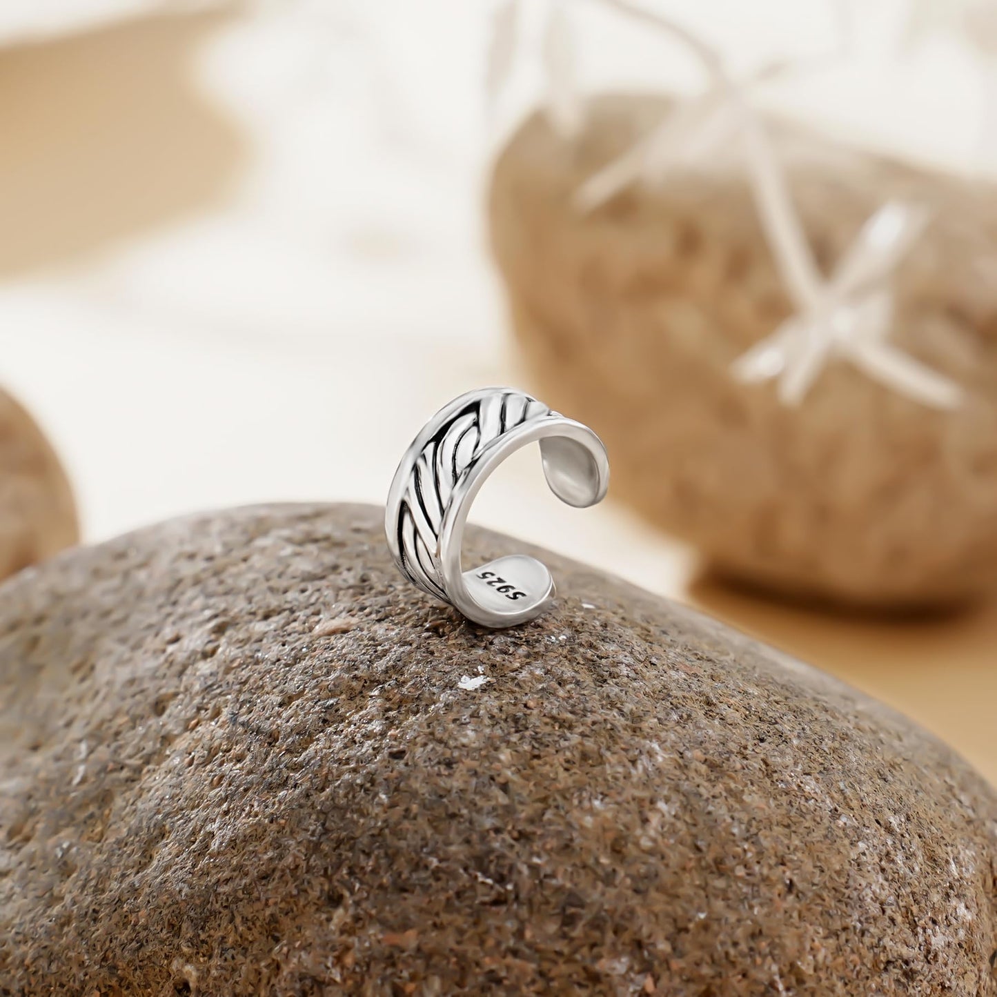 Thick Ear Cuffs 925 Sterling Silver Oxidised Ear Cuffs Set Non Piercing Conch Clip on Earrings for Women