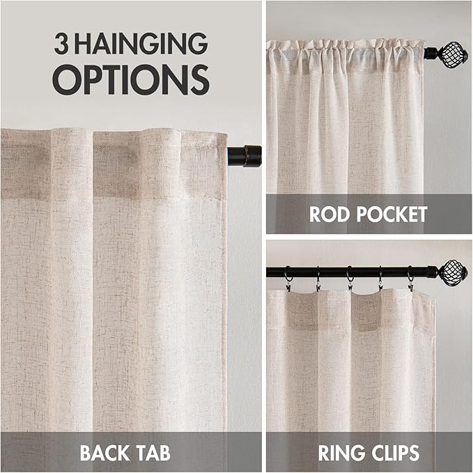 MIULEE Natural White Linen Curtains 86 Inch Long for Bedroom Living Room, Soft Thick Linen Textured Window Drapes Semi Sheer Light Filtering Rod Pocket Back Tab Neutral Farmhouse Cream Ivory 2 Panels